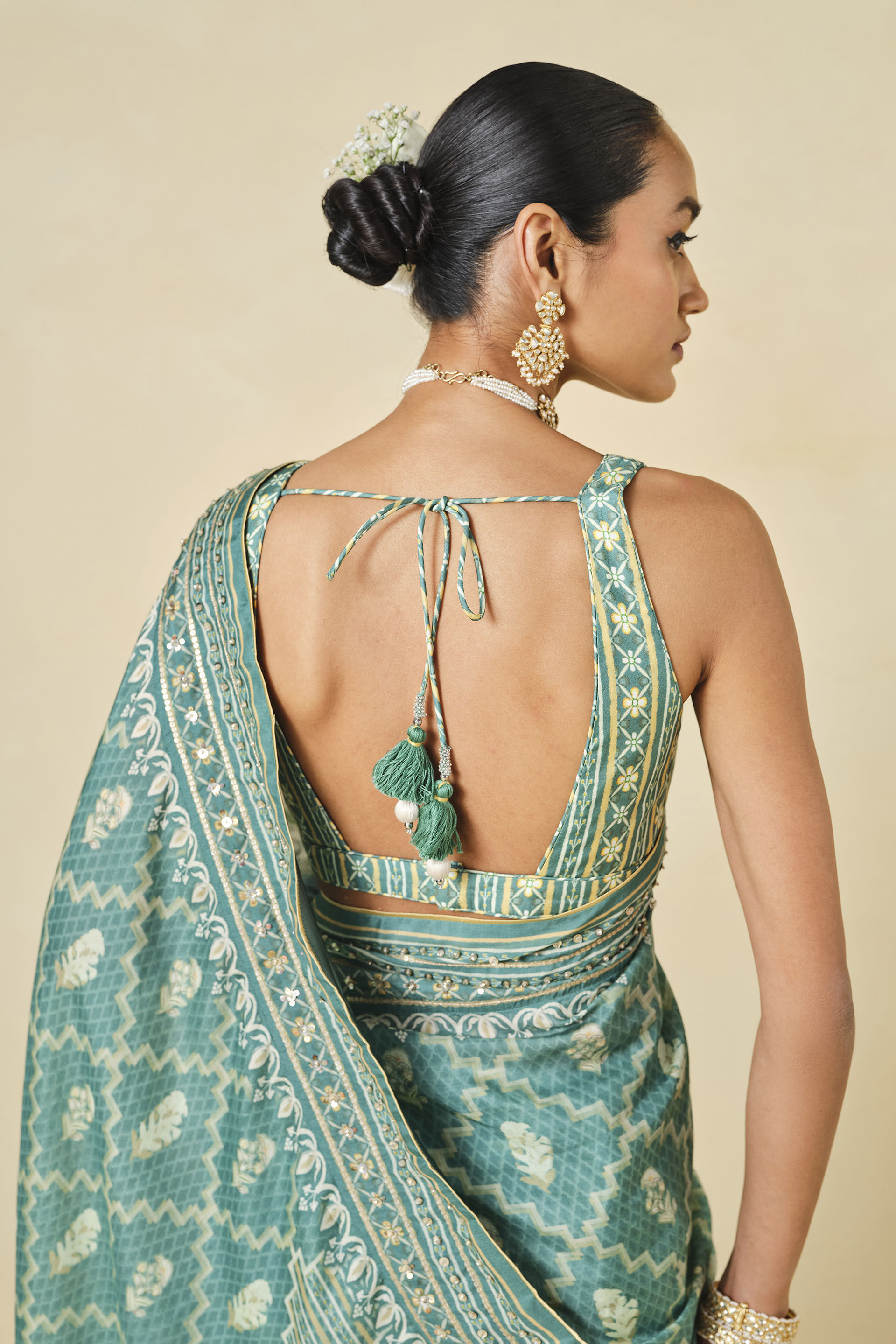 Avonmora Printed Saree - Sage, Sage, image 5