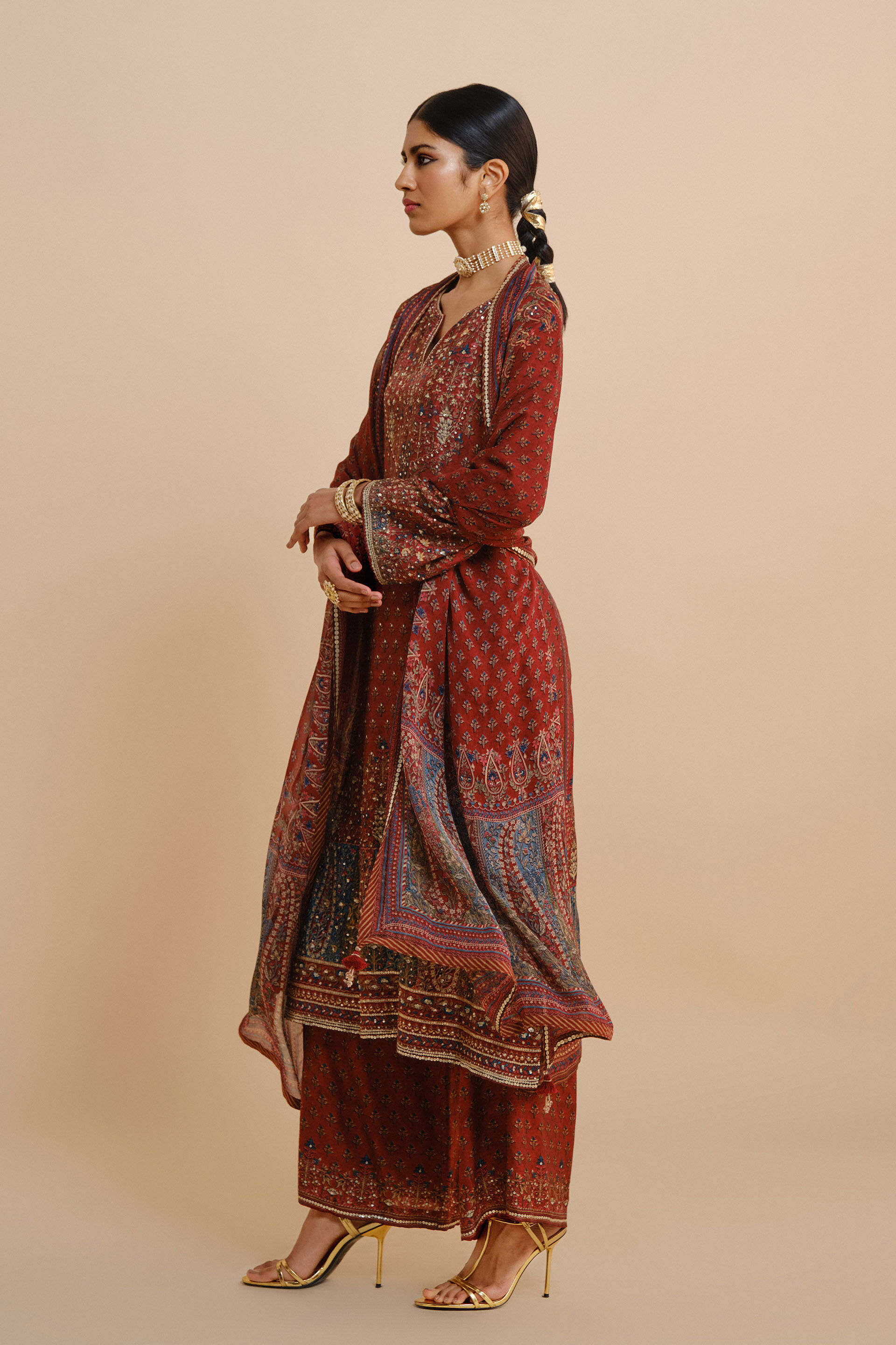 Amalaka Silk Suit Set - Red, Red, image 3