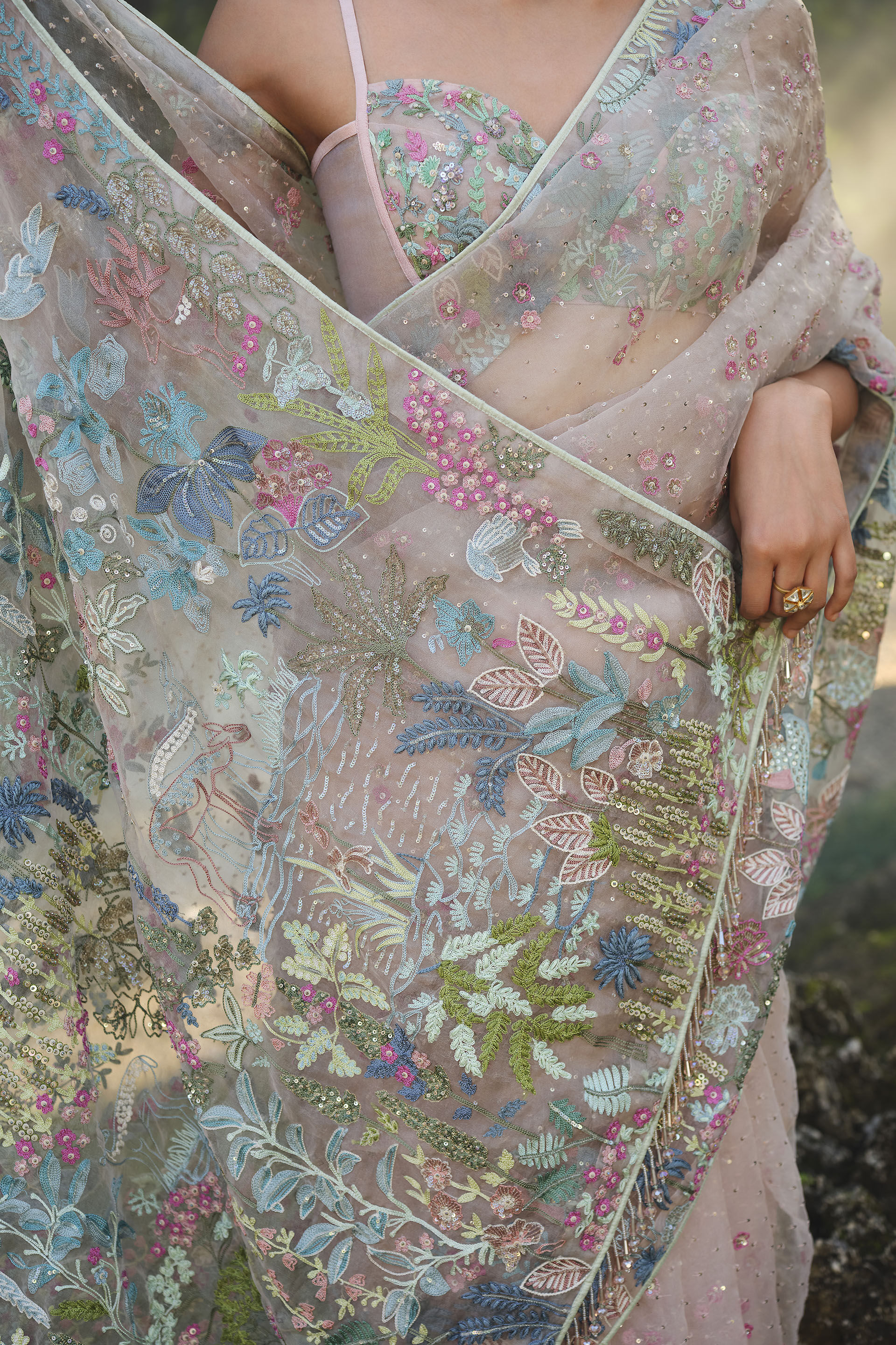 Bluma Embroidered Silk Saree - Blush, Blush, image 10