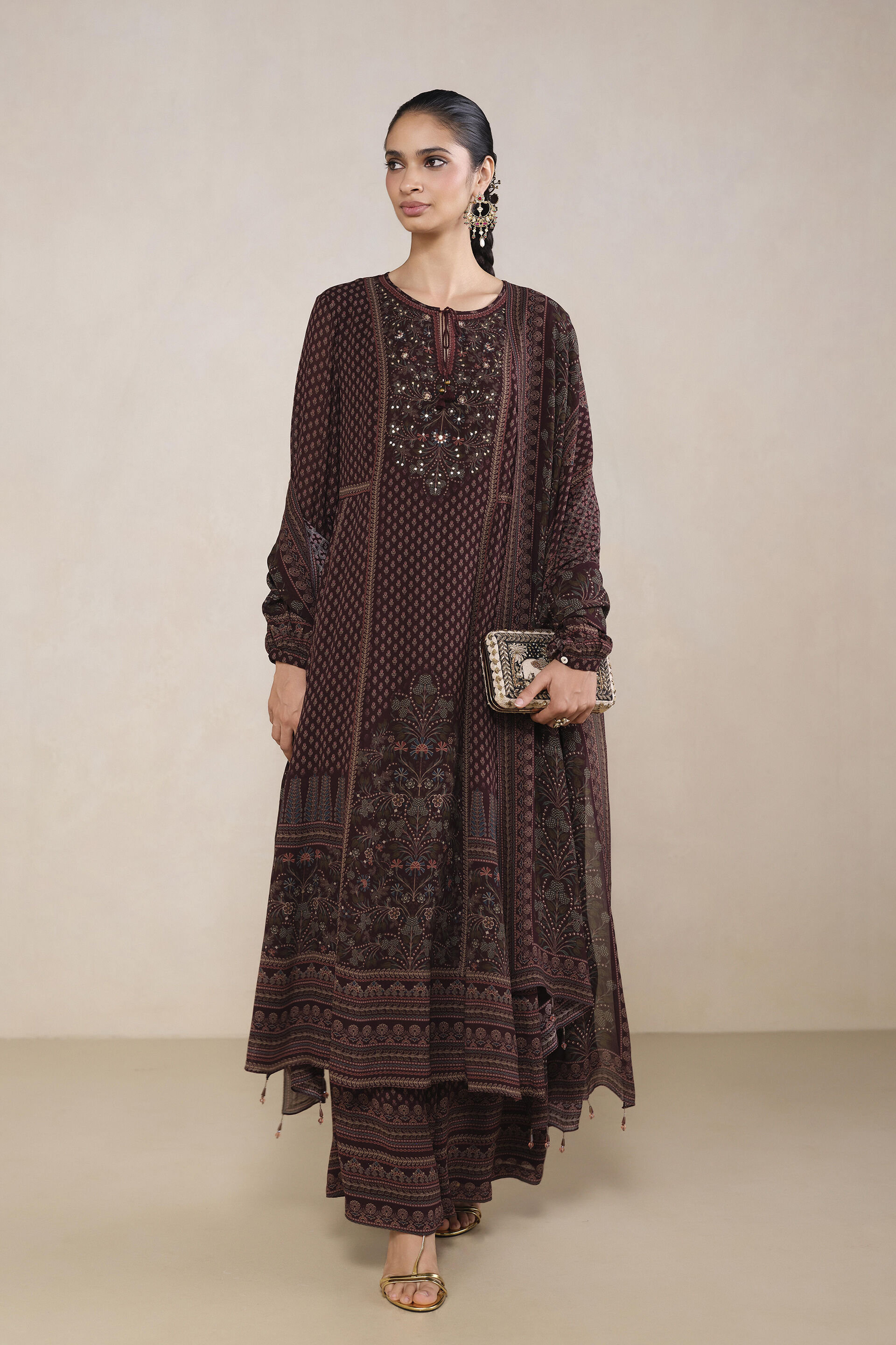 Diya Printed Suit Set in Wine