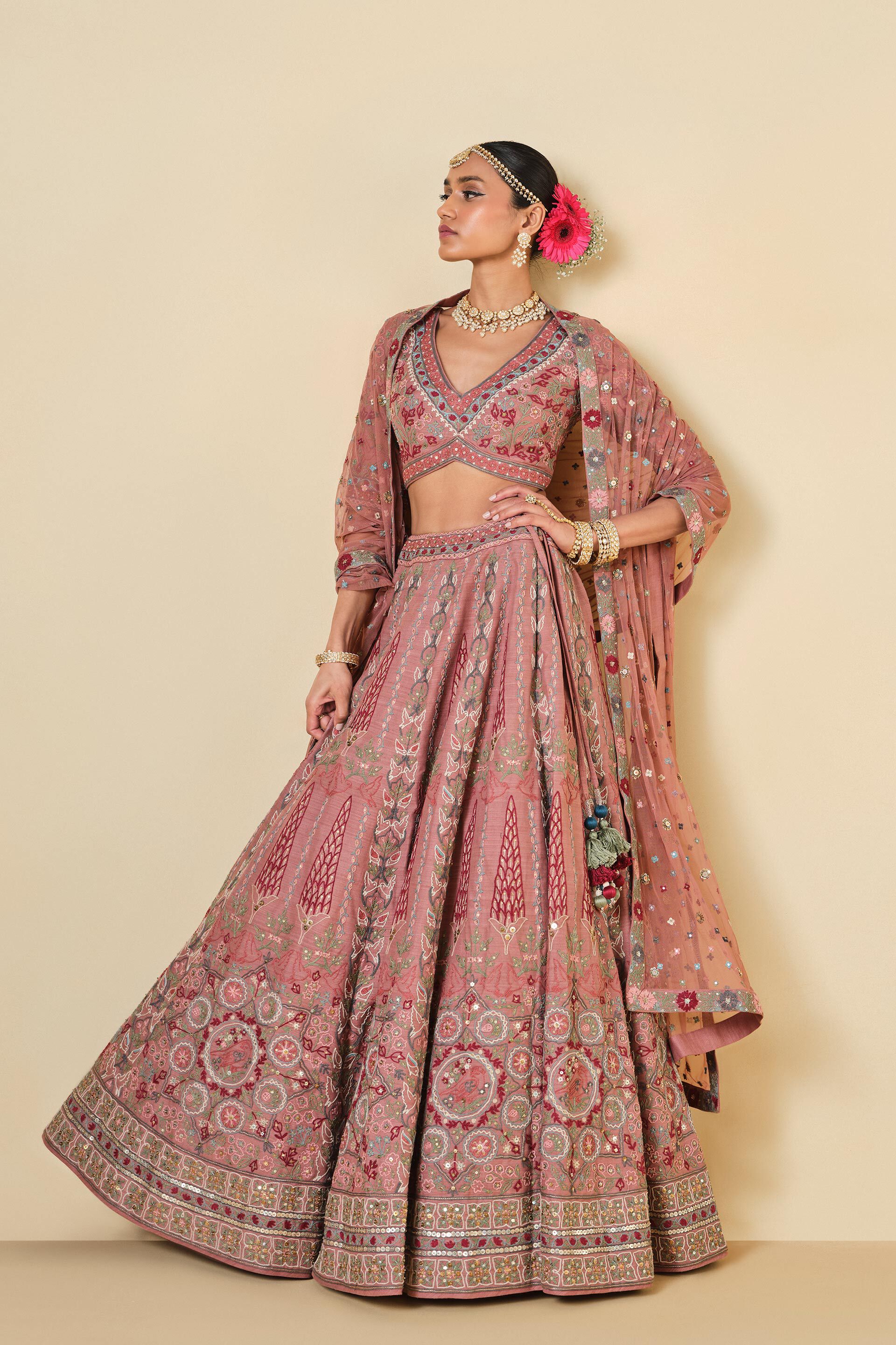 Alakana SEWA Hand-embroidered Silk Lehenga Set - Old Rose, Old Rose, image 4