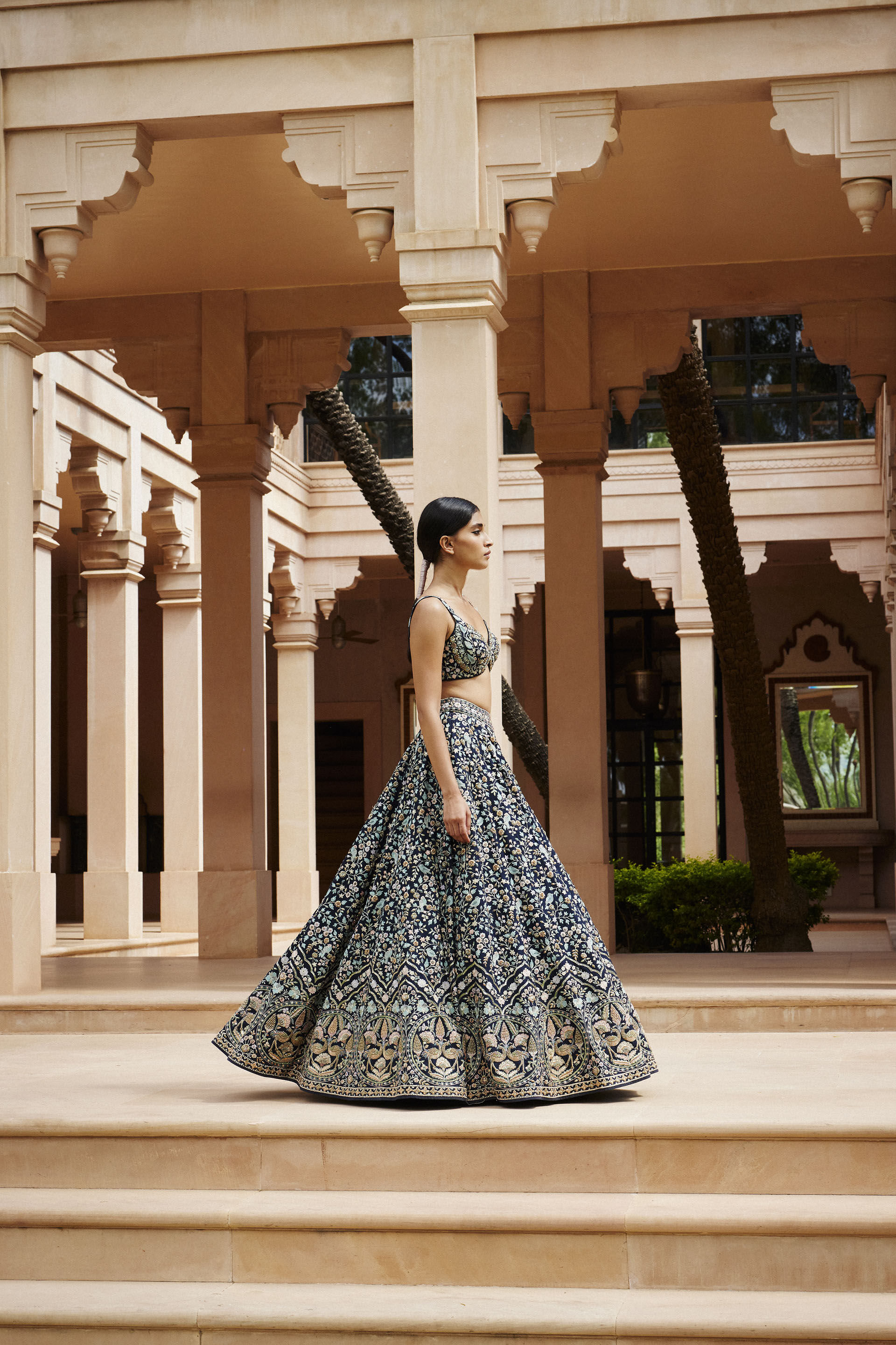 Qainaat Zardozi & Resham Silk Lehenga - Navy Blue, Navy Blue, image 3