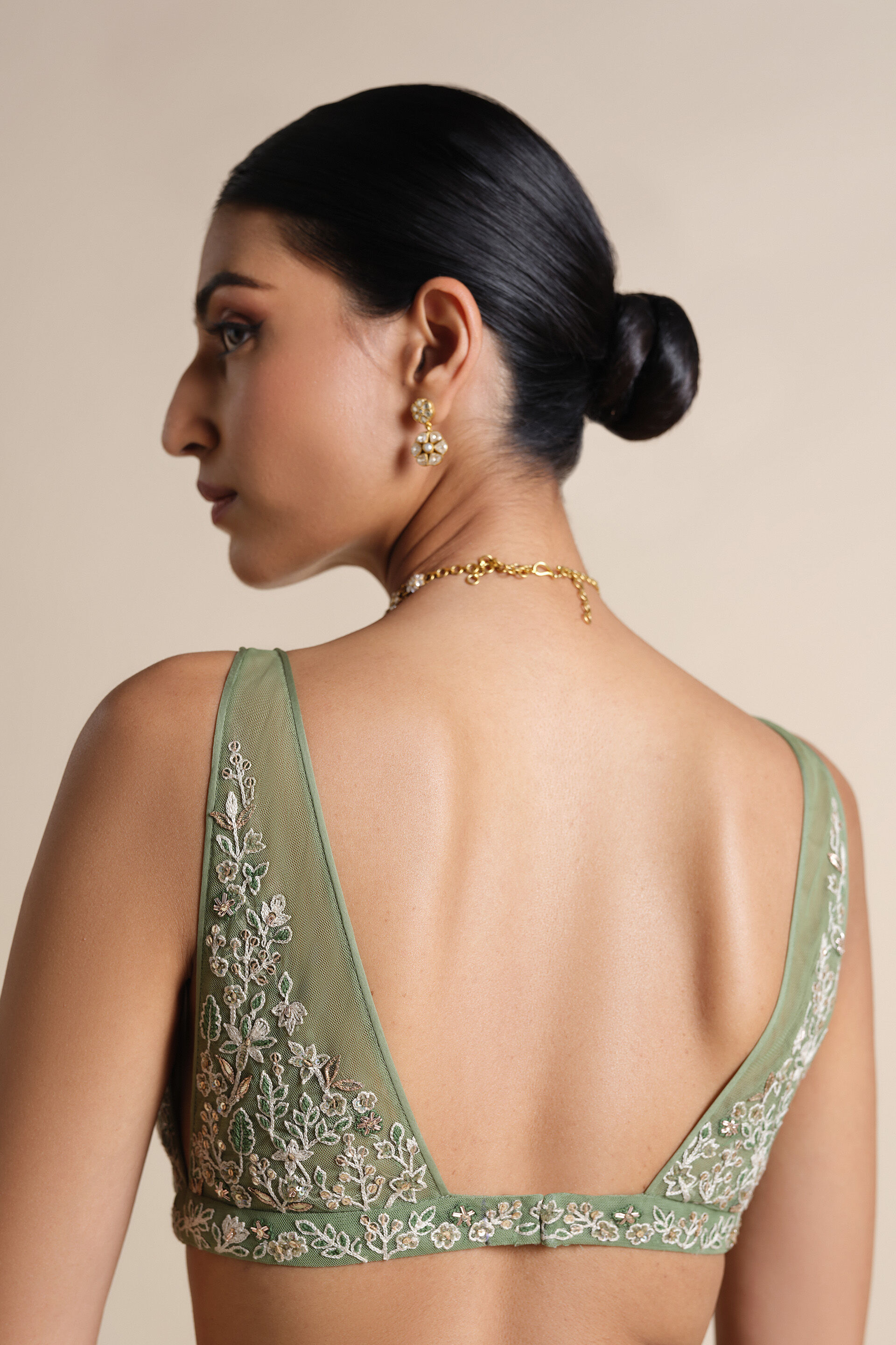 Elodea Embroidered Georgette Choli - Sage, Sage, image 2