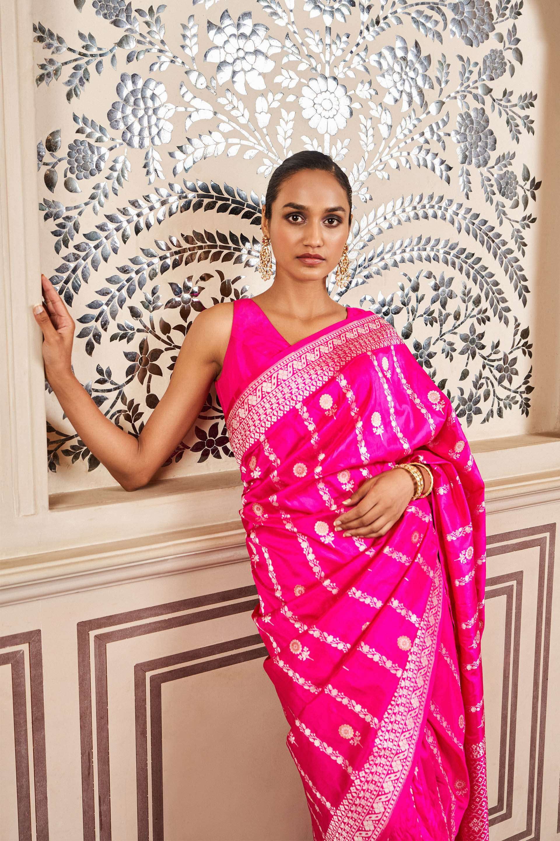 Sravya Benarasi Saree - Pink, Pink, image 4