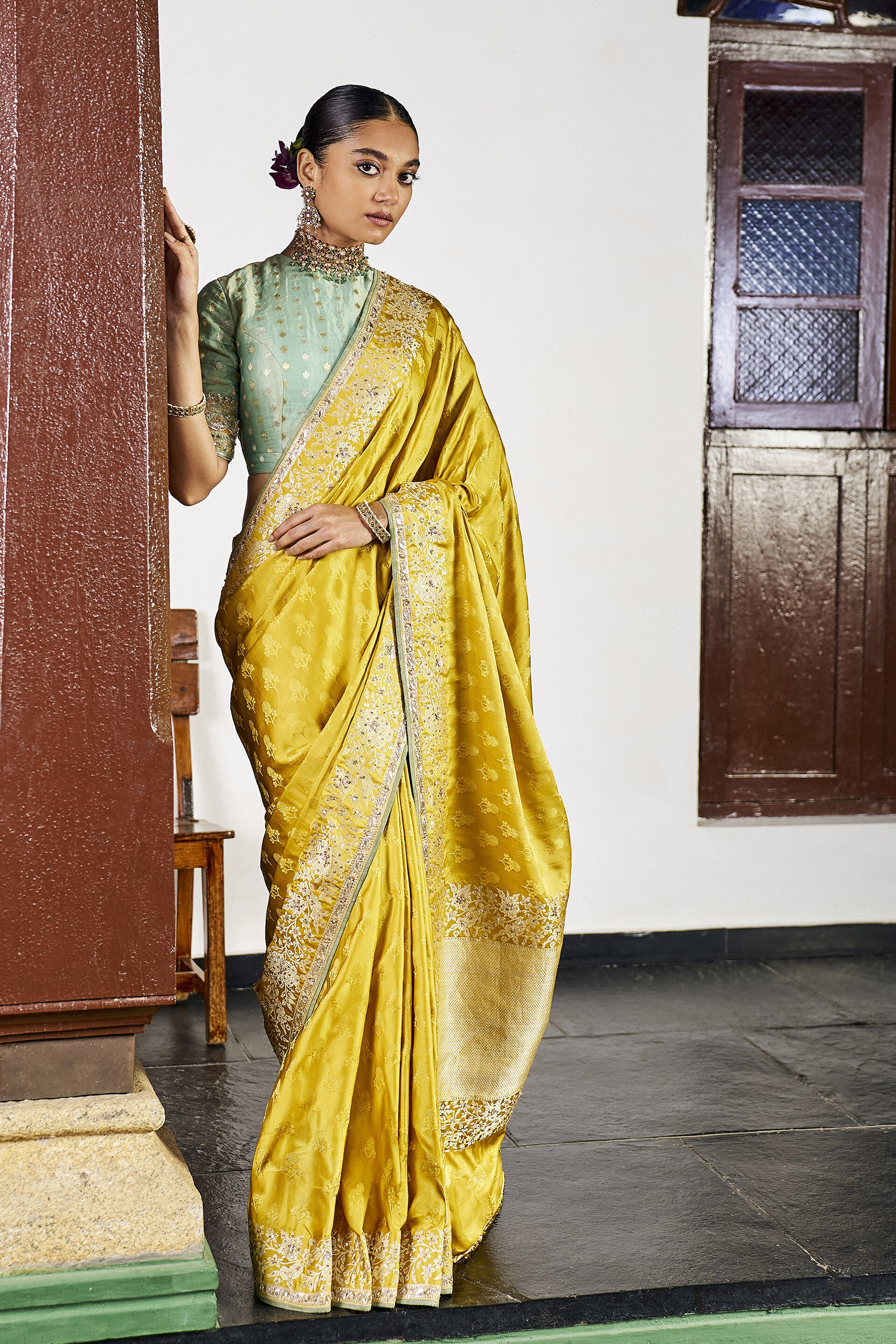 Bandhan Handwoven Benarasi Silk Saree - Yellow, Yellow, image 1