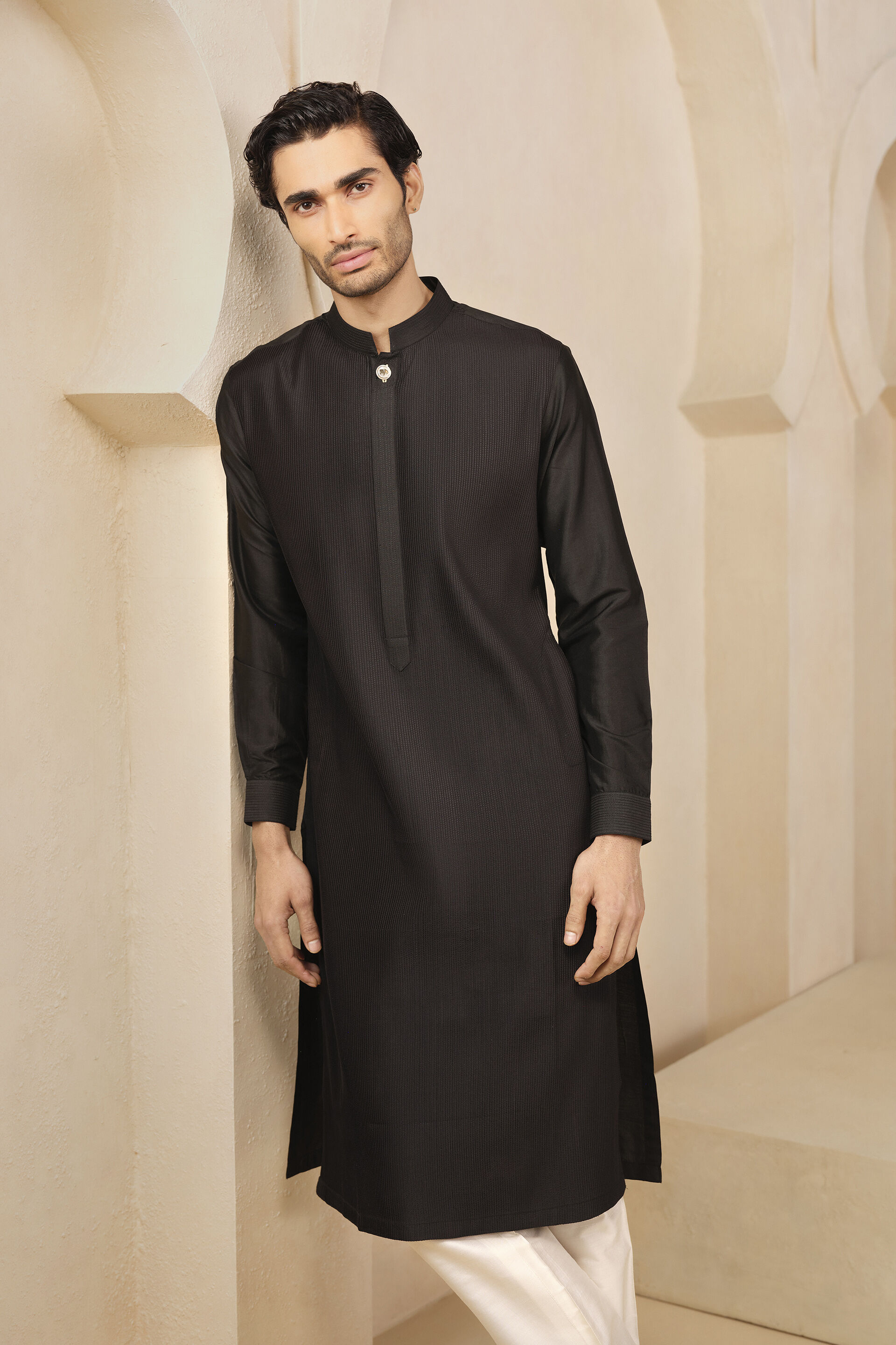 Affan Silk Kurta -  Black, Black, image 3