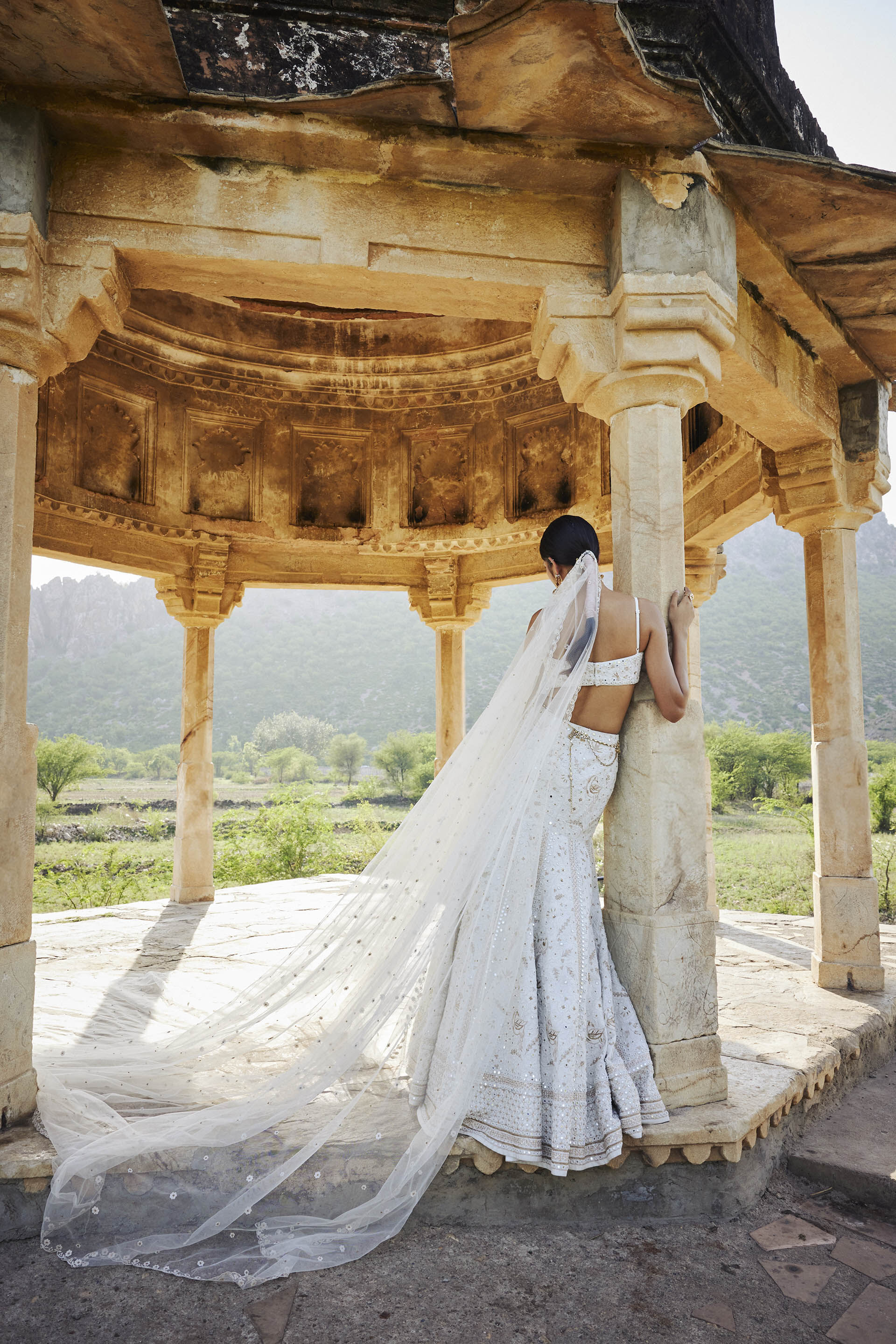 Nayaab Mirror & Zardozi Silk Skirt Set - Ivory, Ivory, image 7