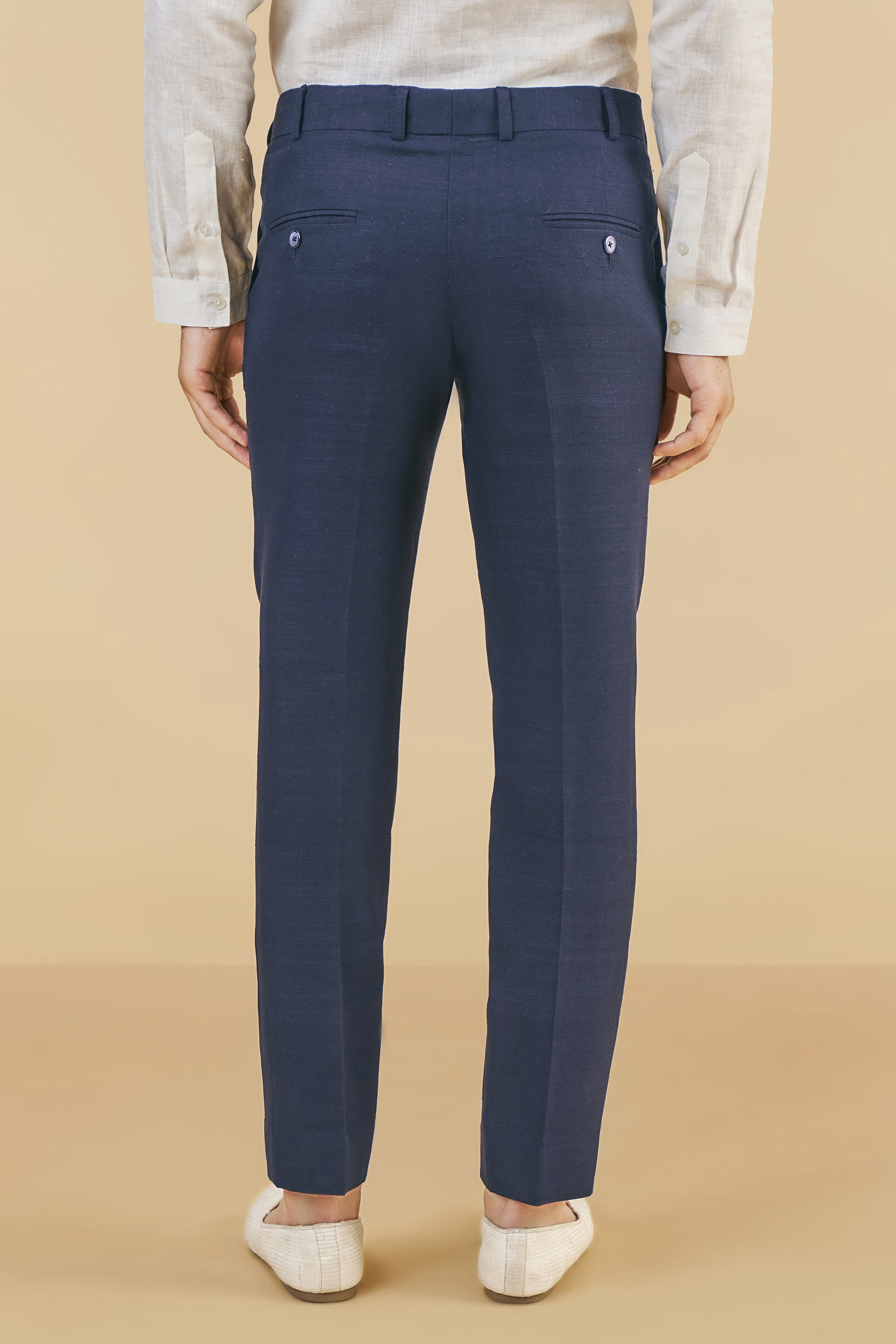 Navy Blue Silk Trousers, Navy, image 3