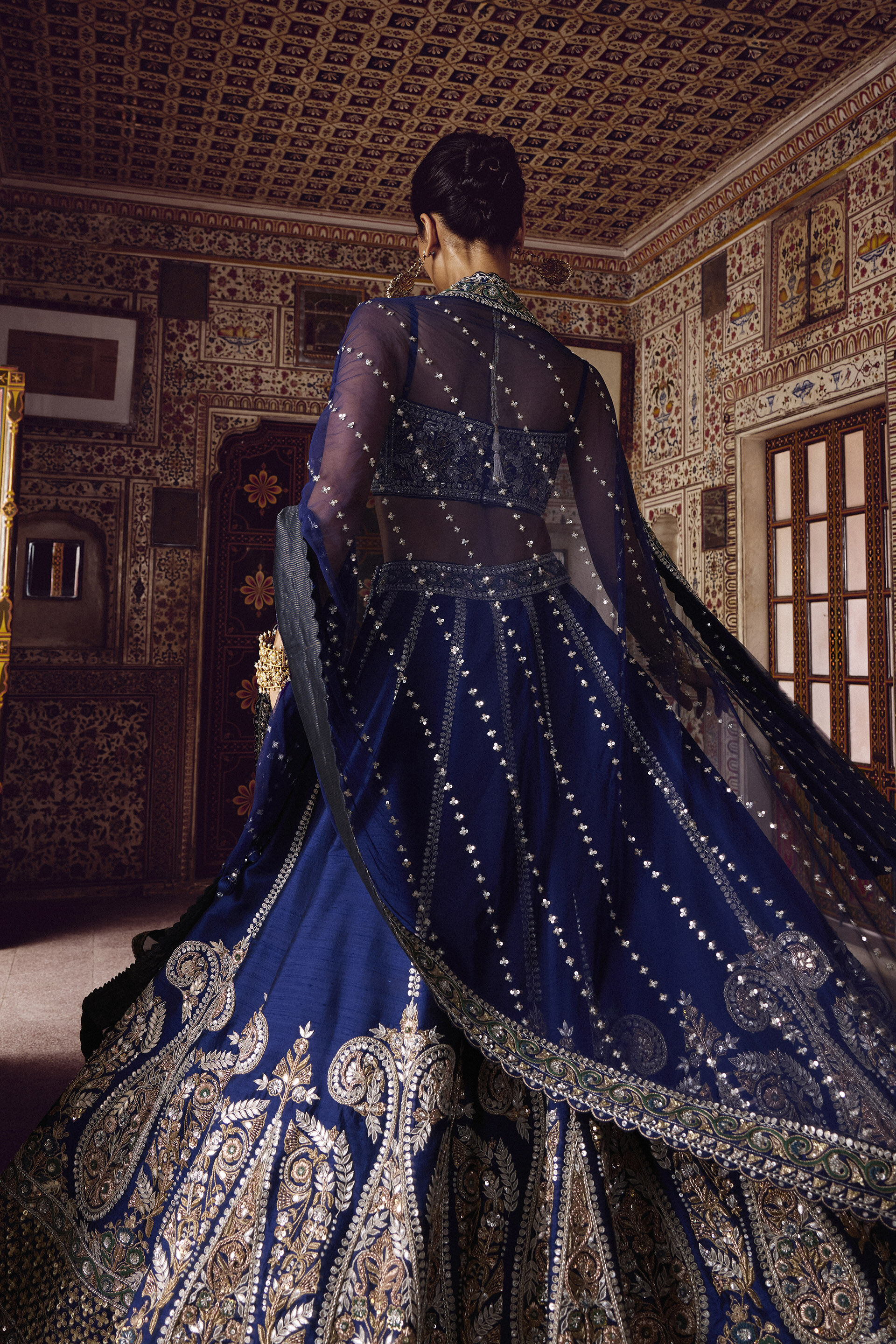 Nairab Embroidered Silk Lehenga Set - Blue, Blue, image 4