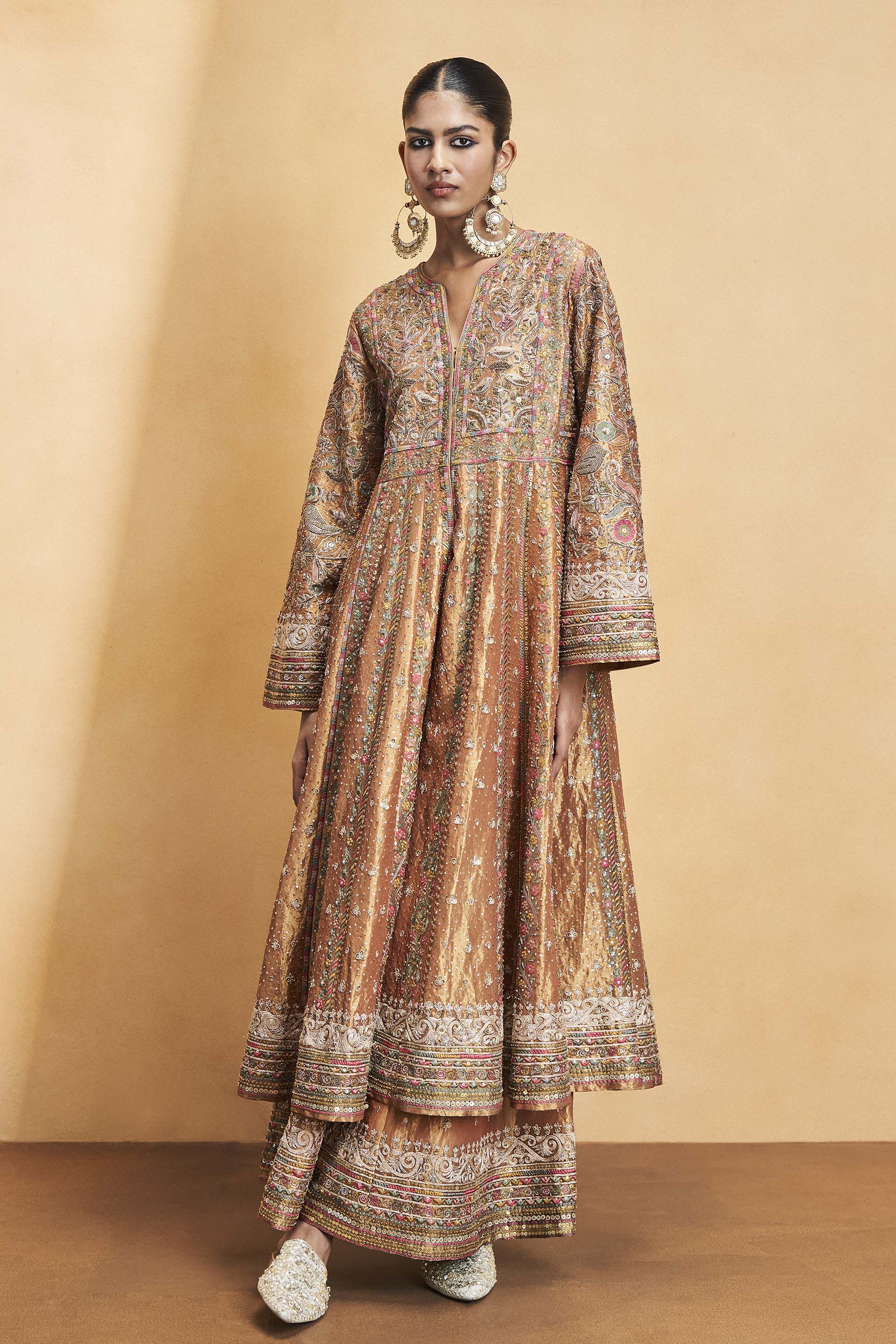 Magic Of The Gleaming Sunrays Embroidered Zardozi Sharara Set - Copper, Gold, image 7