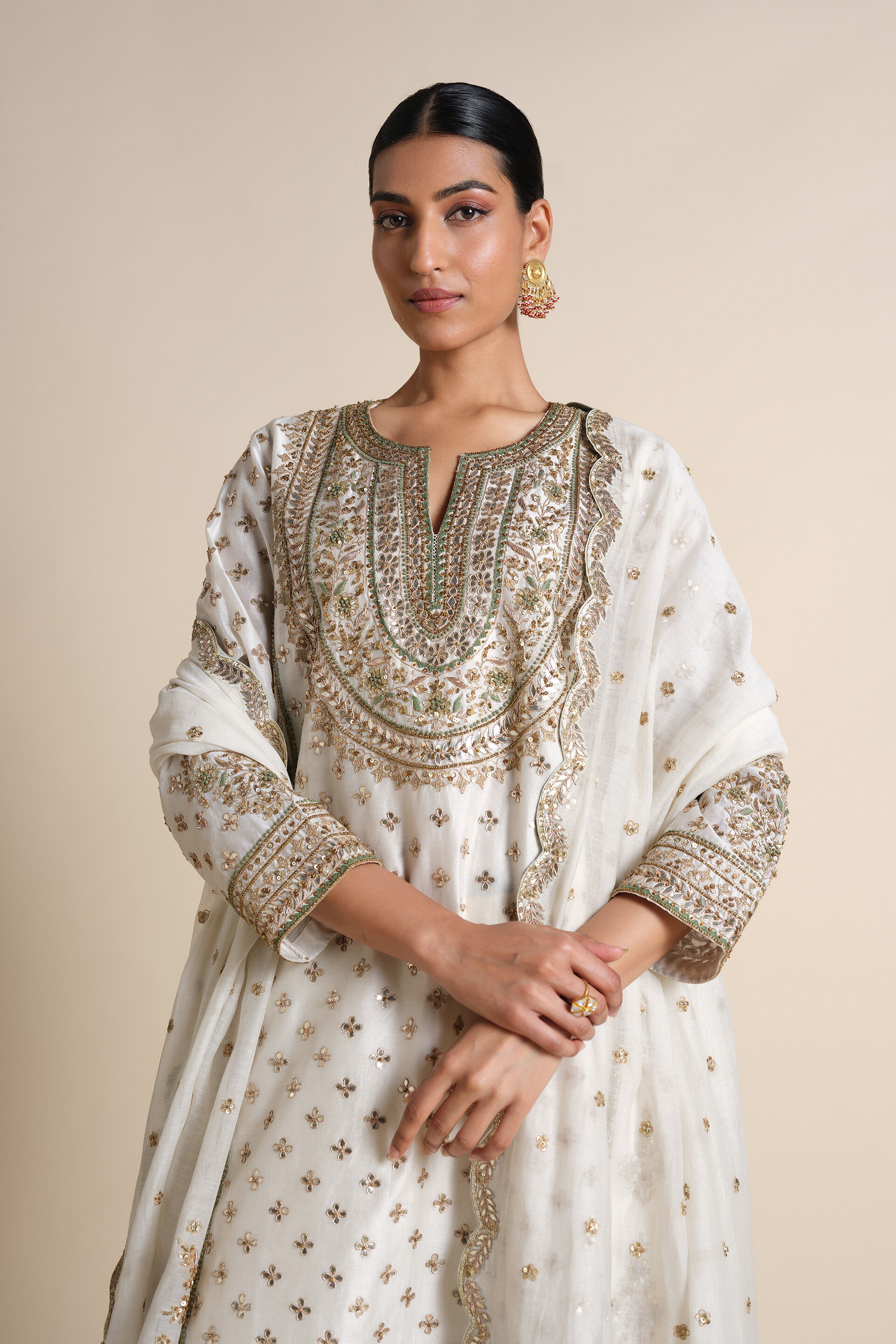 Ainara Gota Patti Silk Suit Set - Ivory, Ivory, image 4