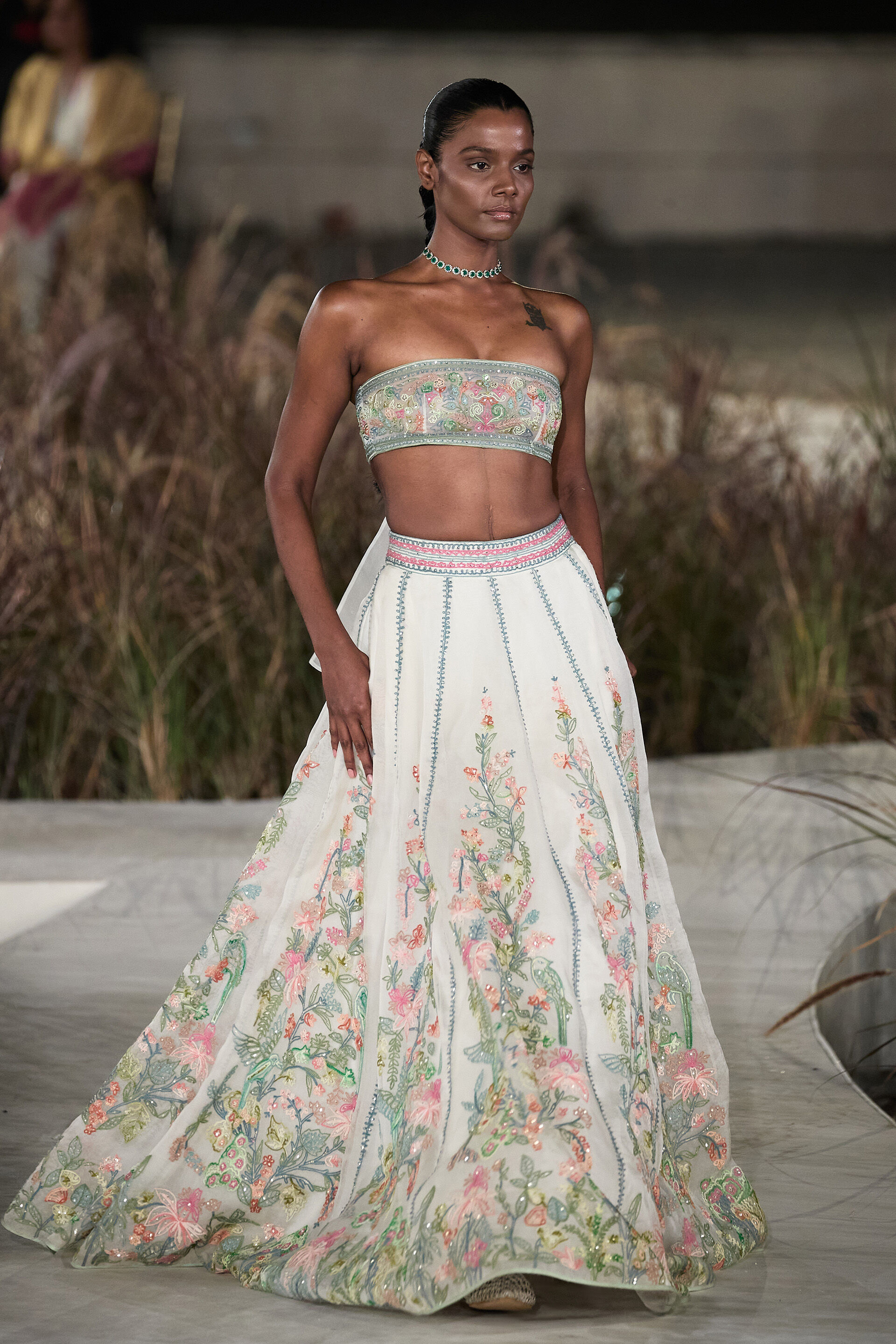 Shawnis Hand-embroidered SEWA Silk Skirt Set - Ivory, Ivory, image 2