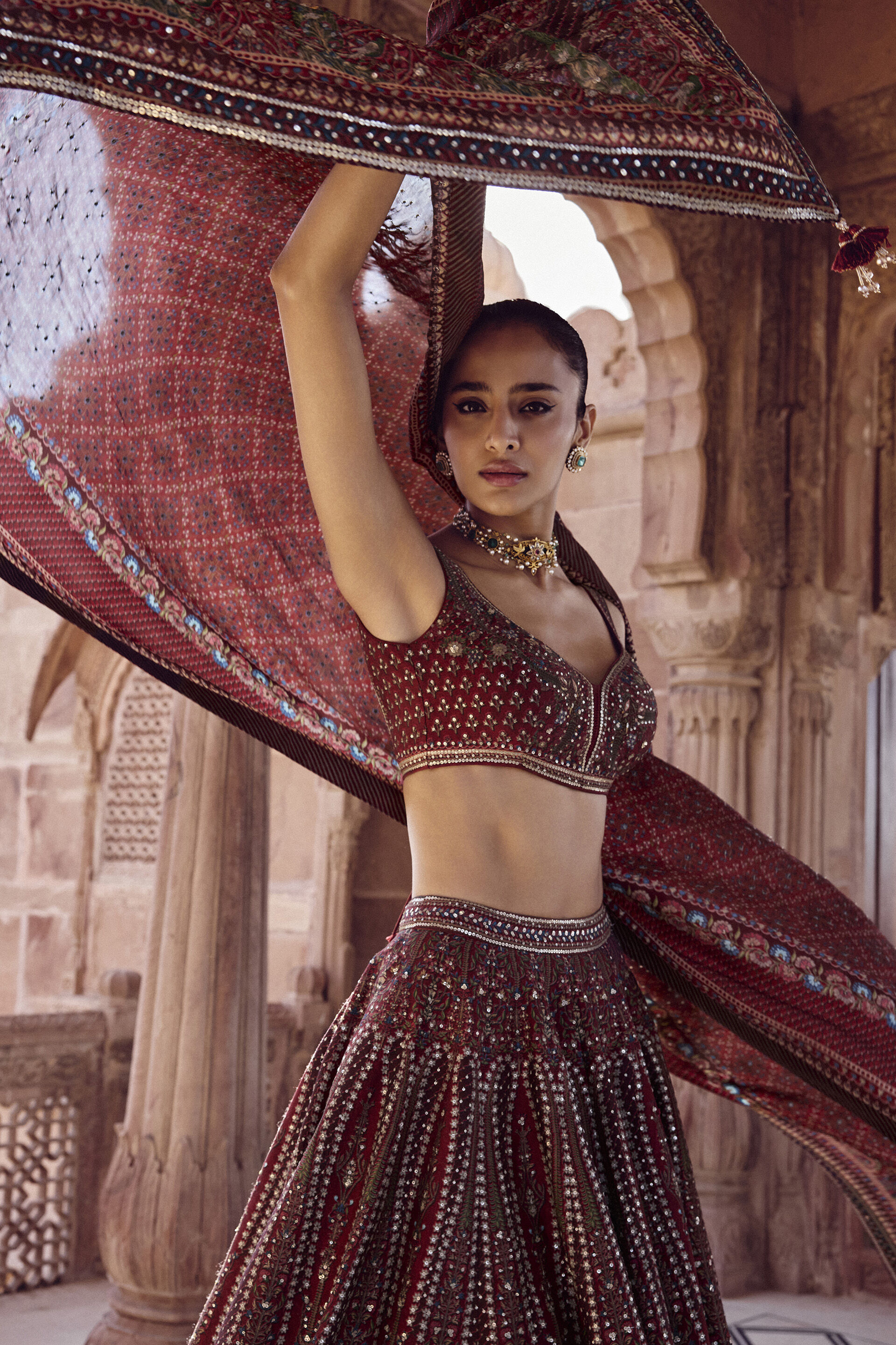 Amalaka Silk Lehenga Set - Deep Red, Red, image 4