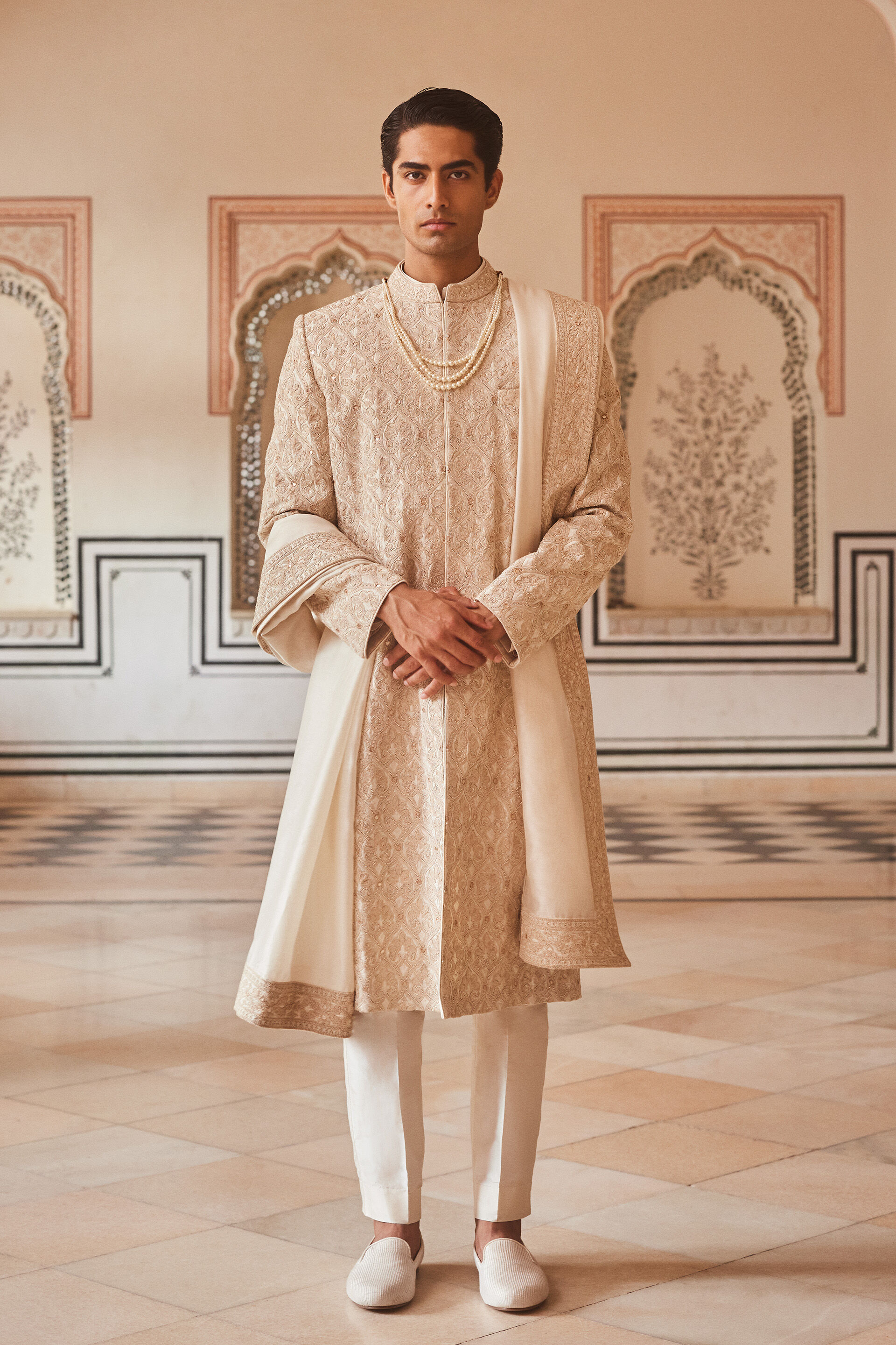 Vismay Gota Patti Silk Sherwani - Ivory