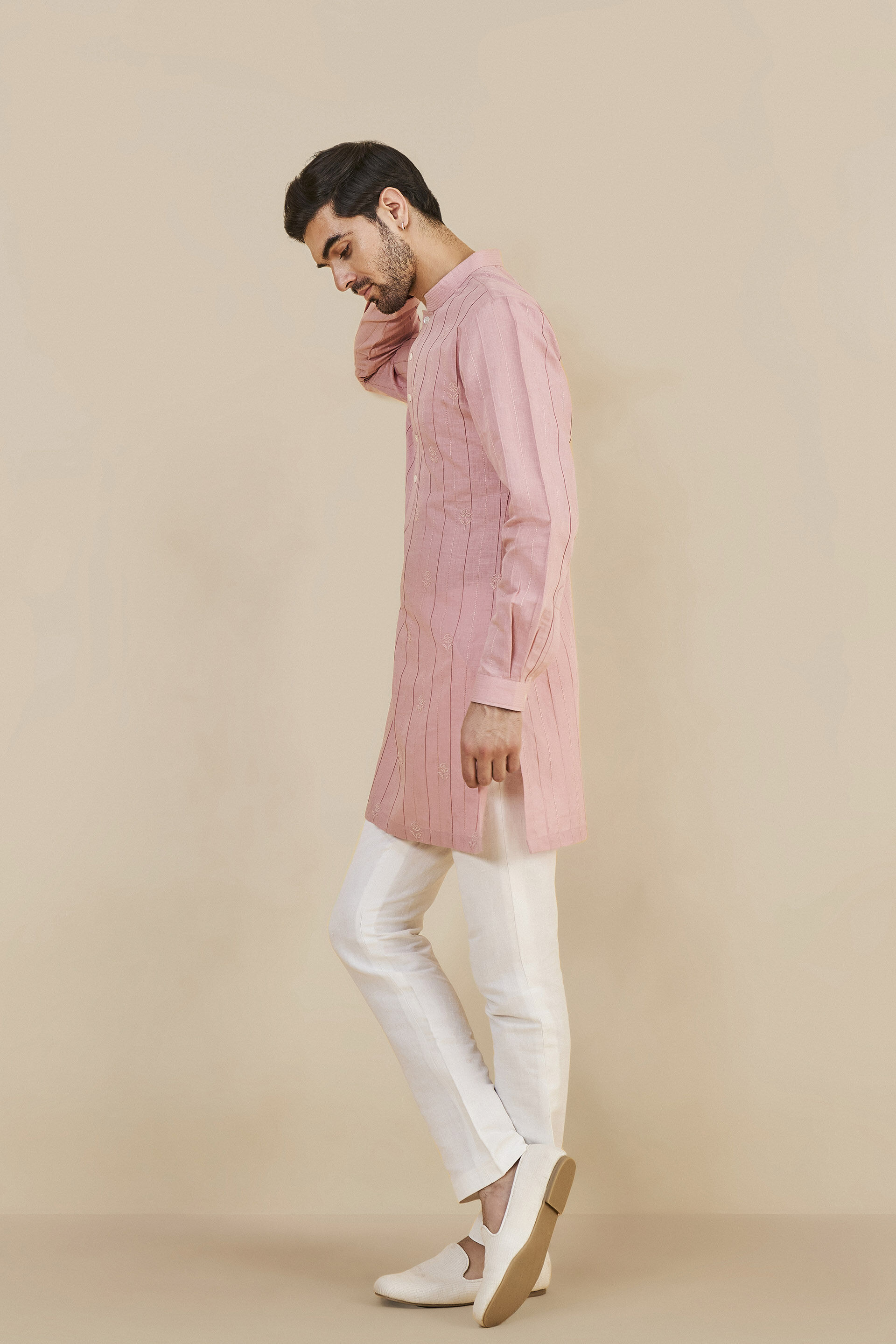 Sarish Linen Kurta - Rose Pink, Rose Pink, image 2