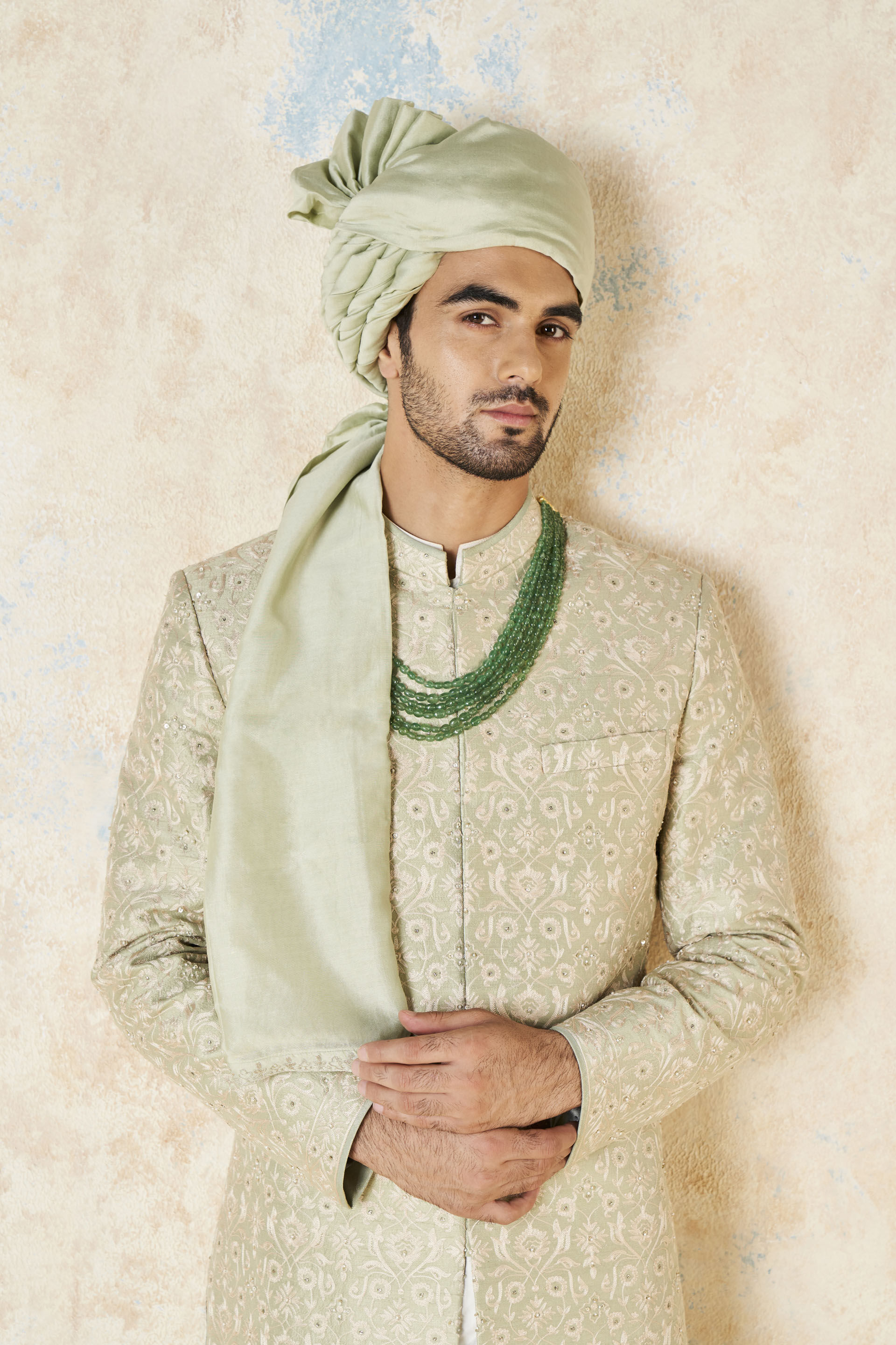 Aajay Zardozi & Aari Silk Sherwani - Sage, Sage, image 5