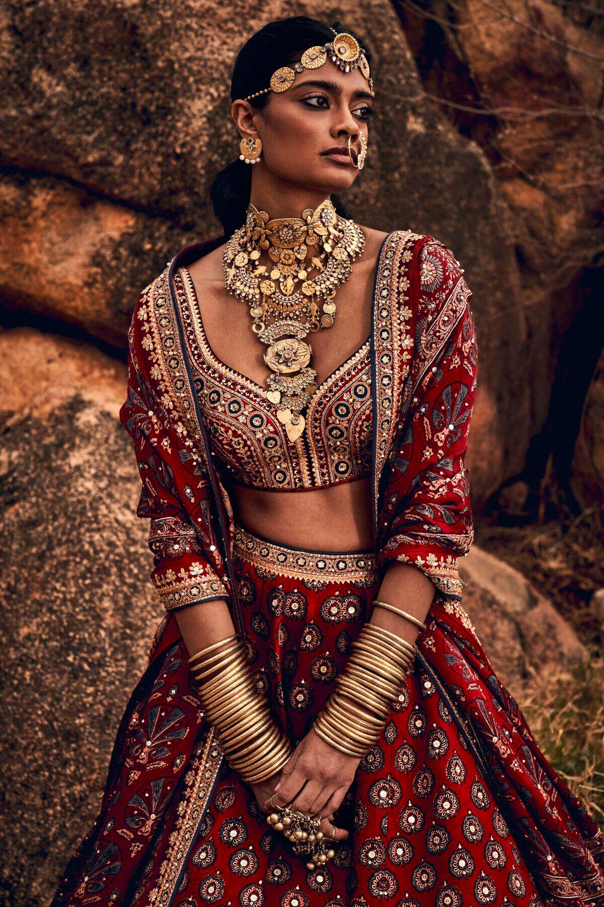 5 - Laukya Ajarakh Lehenga Set- Red, image 5