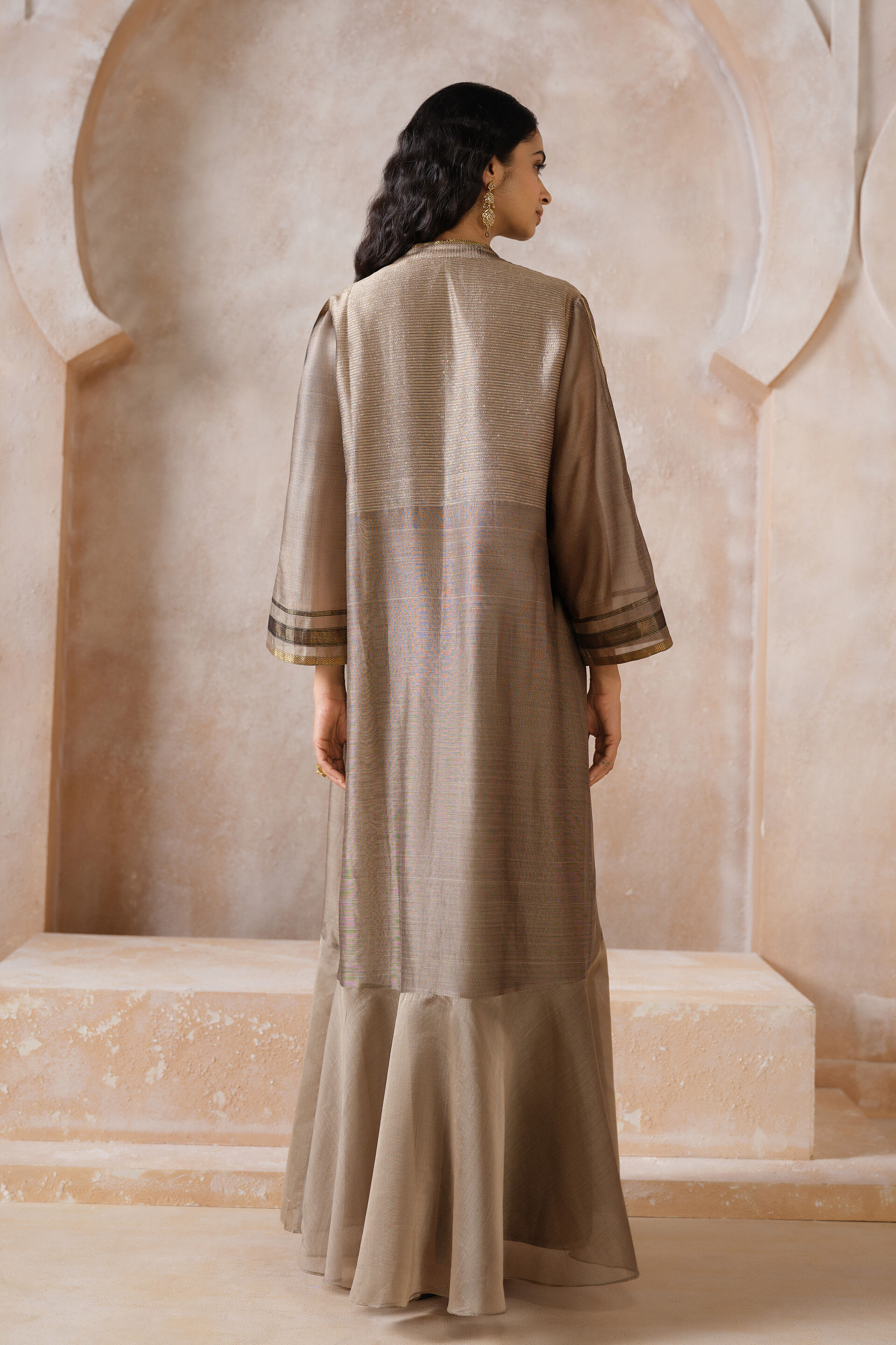 Glyn Handwoven Maheshwari Jacket Set - Khaki