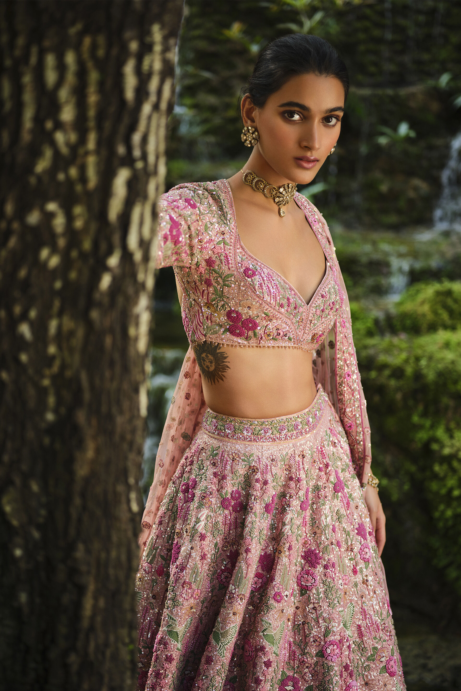 Florarose Embroidered Silk Lehenga Set - Blush, Blush, image 3