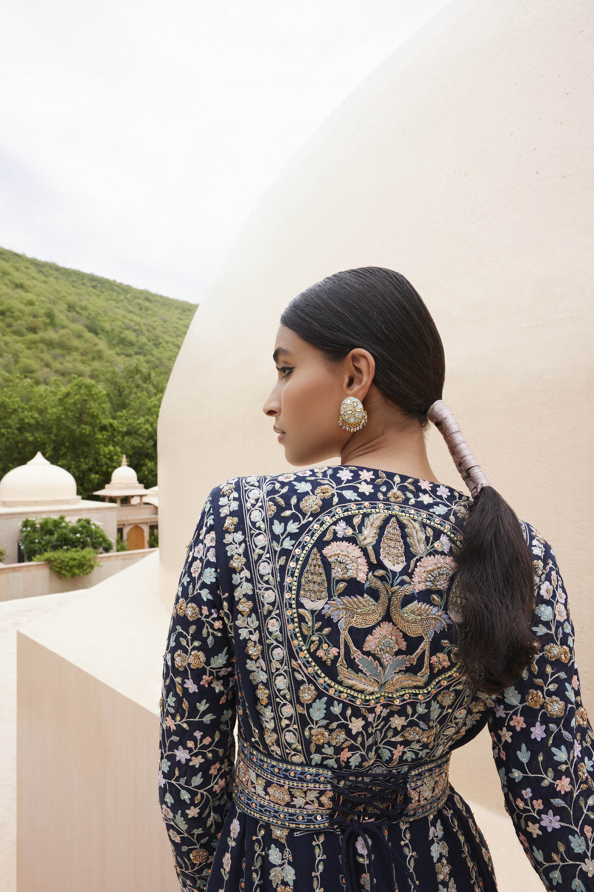 Akila Zardozi & Resham Silk Jacket Set - Navy Blue, Navy Blue, image 5