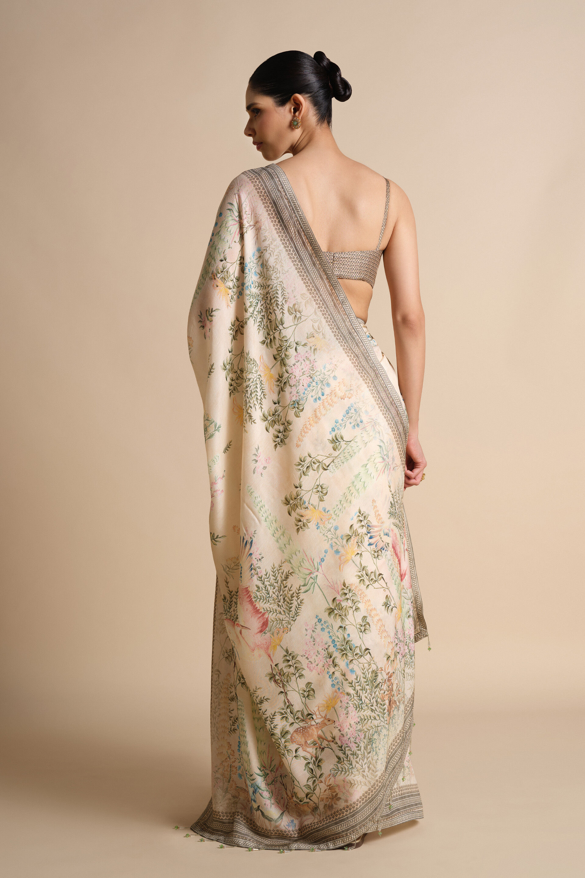 Romney Printed Saree - Natural, Natural, image 2