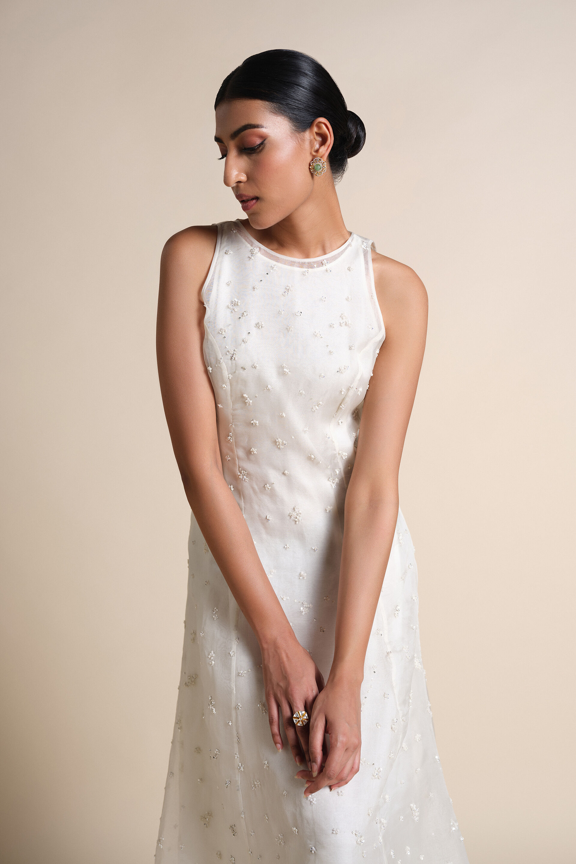 Shajar Hand-painted Pichhwai Silk Jacket Set - Ivory, Ivory, image 8