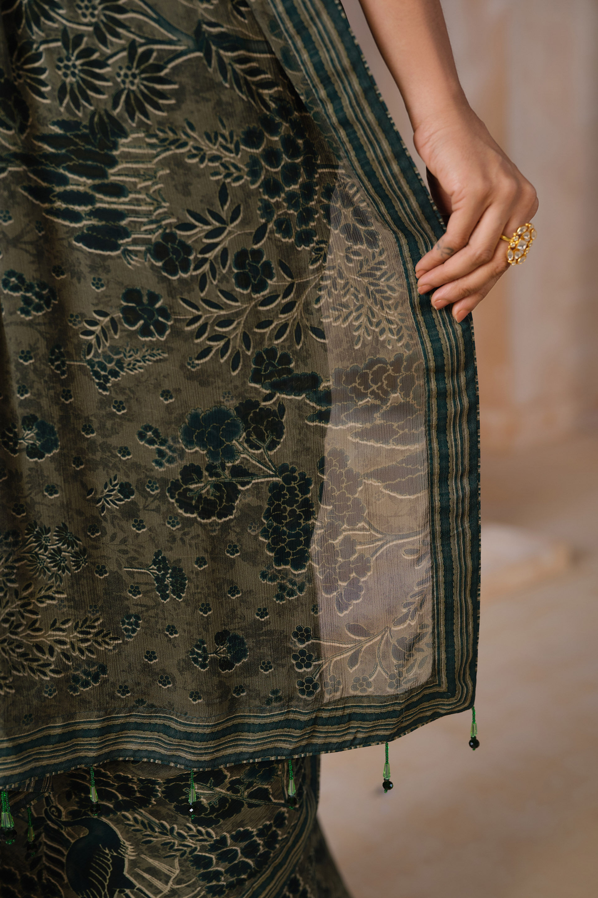 Tanairi Chiffon Saree - Sage, Sage Green, image 5