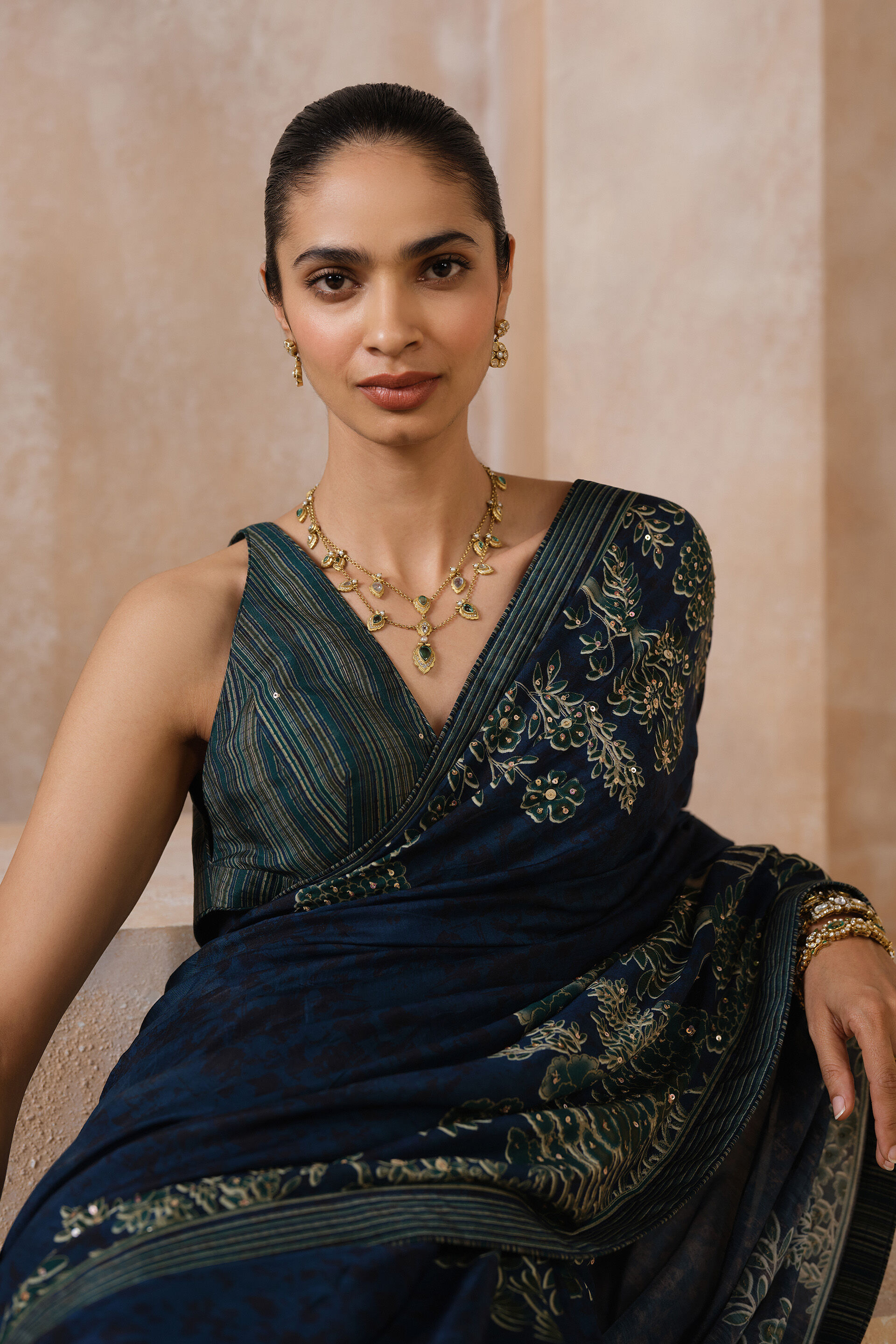 Anaiza Sequin Chiffon Saree, Blue, image 4