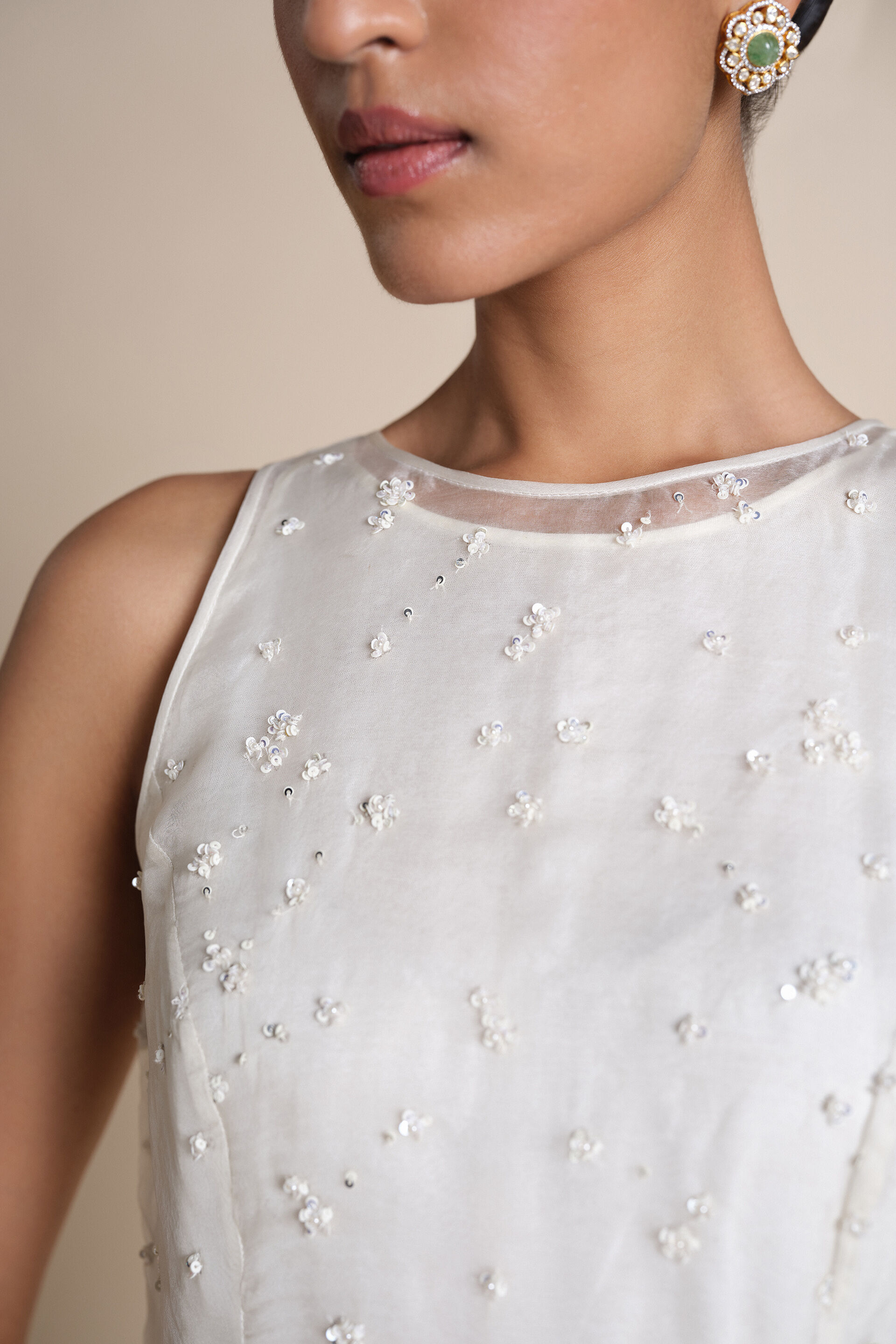 Shajar Hand-painted Pichhwai Silk Jacket Set - Ivory, Ivory, image 10