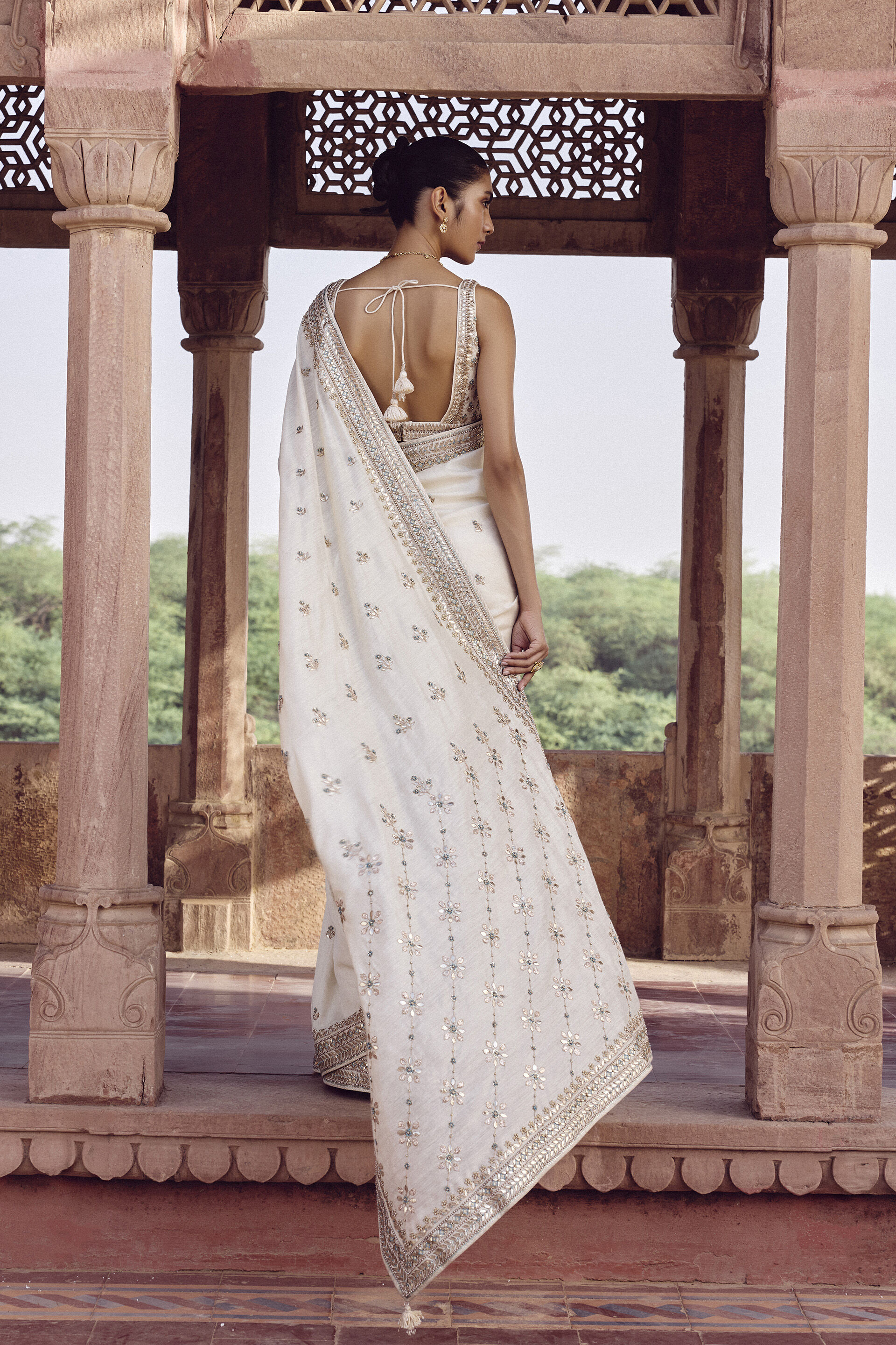 Aashrita Gota Patti Silk Saree - Ivory