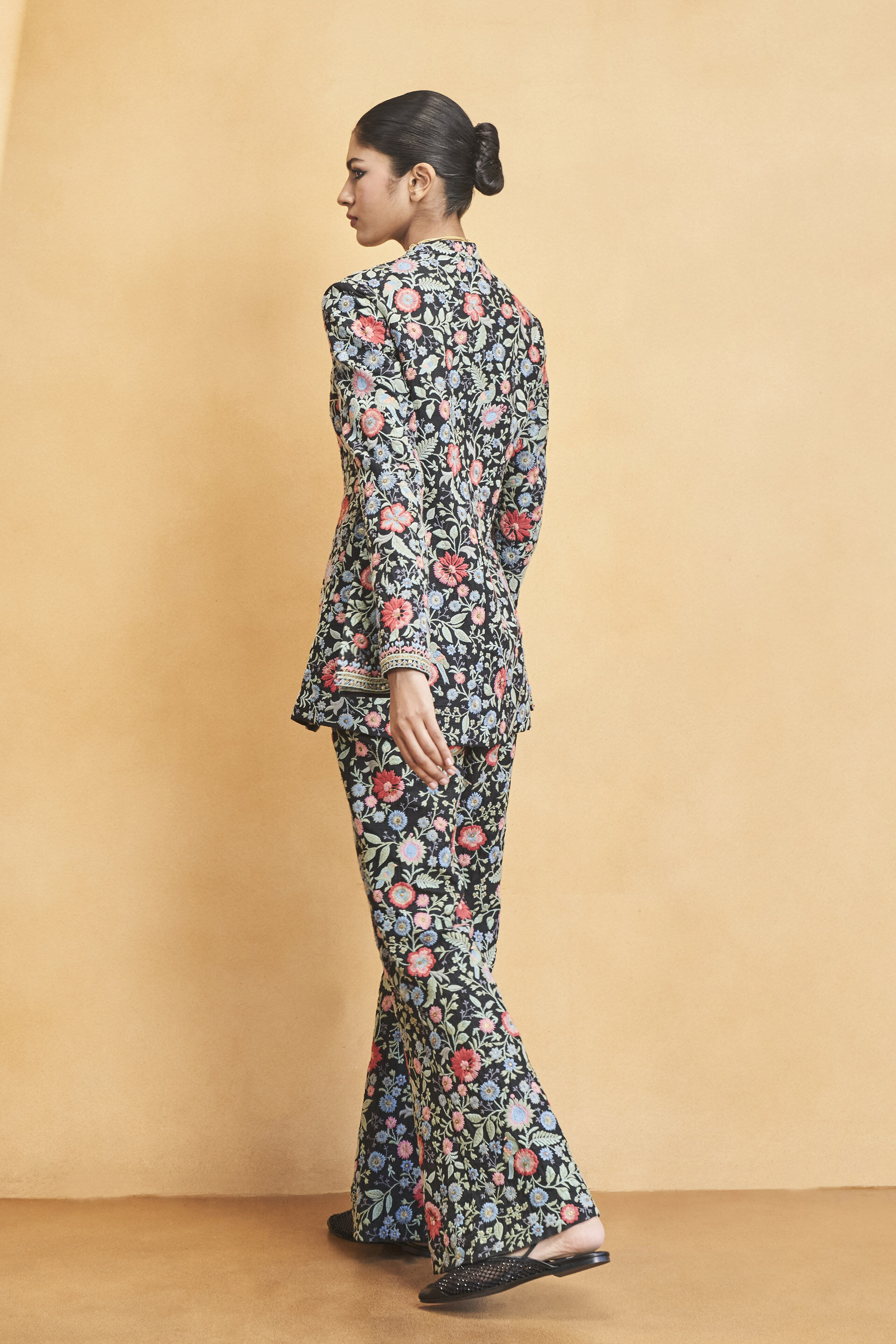 Galaxy Of Flowers Embroidered Zardozi Silk Set - Black, Black, image 2