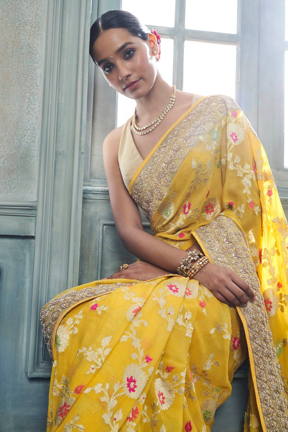 Panavi Saree Set- Yellow, Yellow, image 4