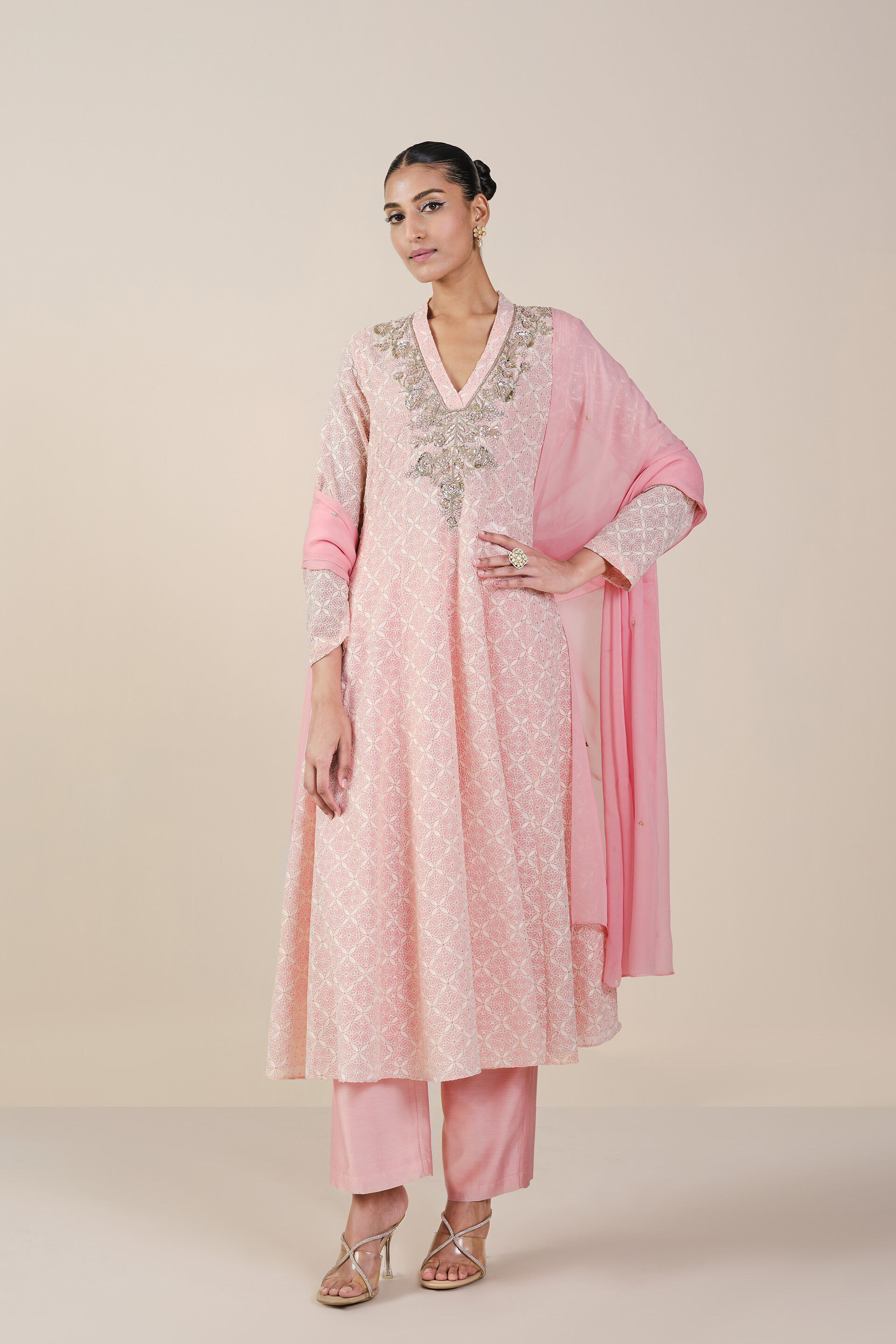 Josika Embroidered Georgette Suit Set - Blush, Blush, image 1