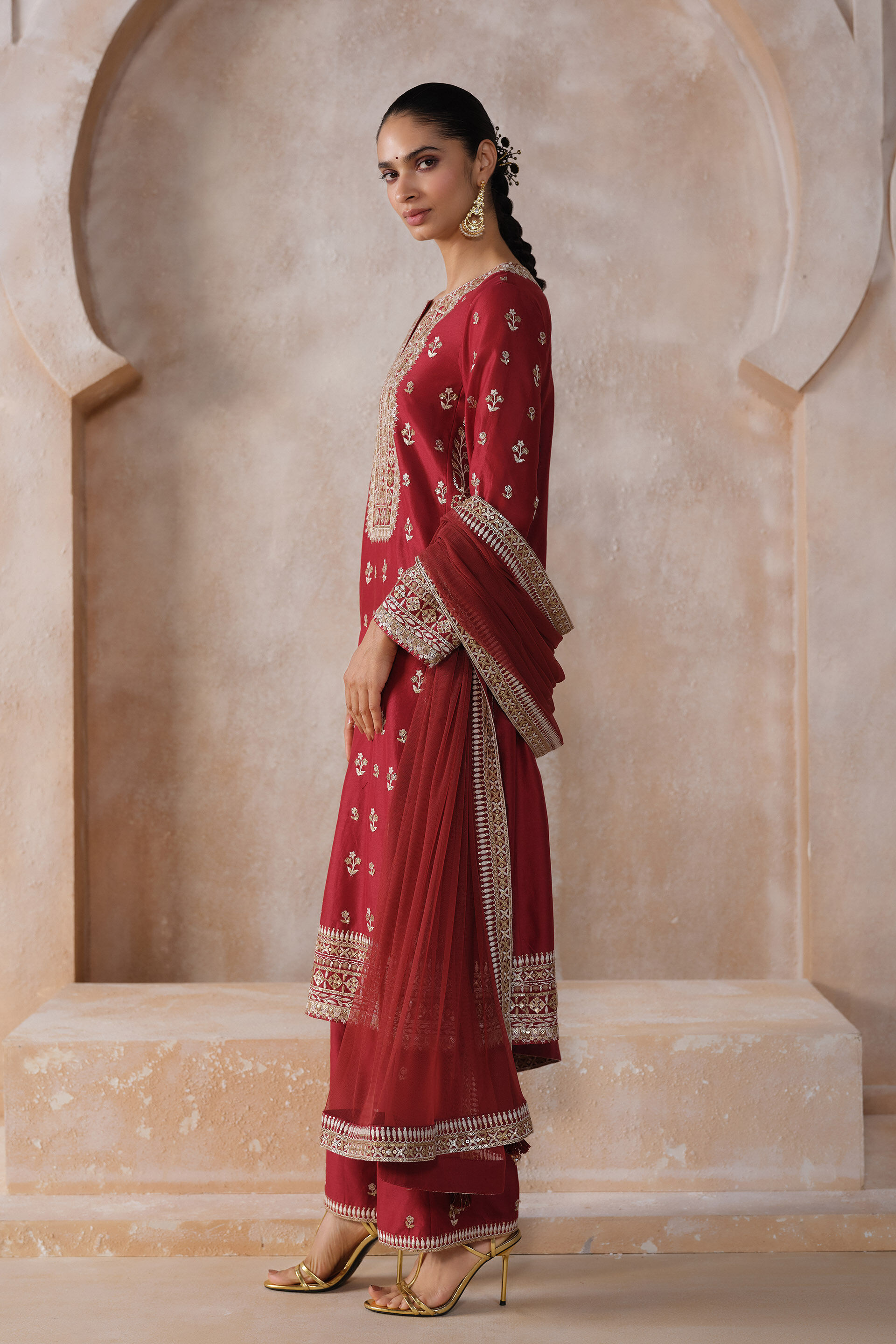 Shanvika Embroidered Silk Suit Set - Red, Red, image 3