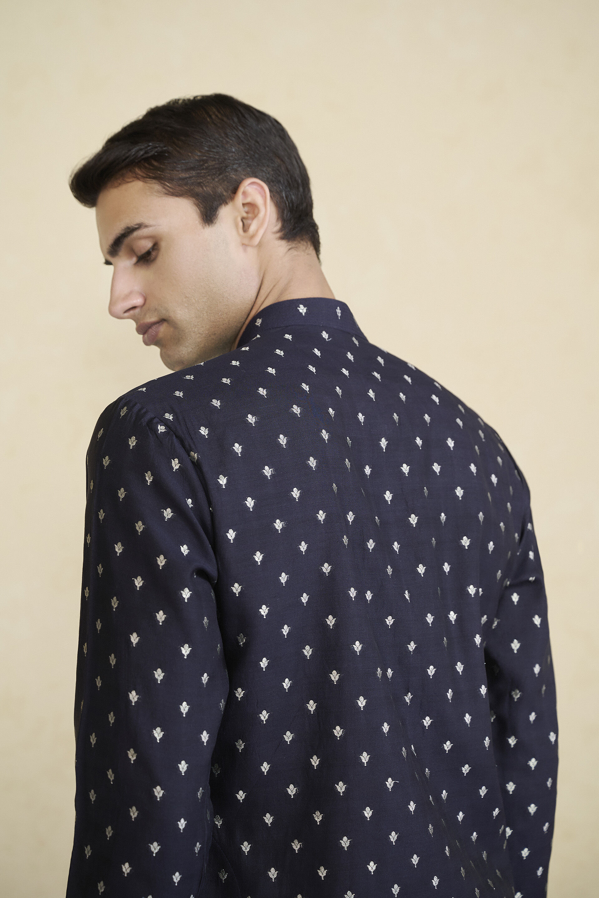 Zamurad Handwoven Benarasi Silk Kurta - Black, Black, image 5