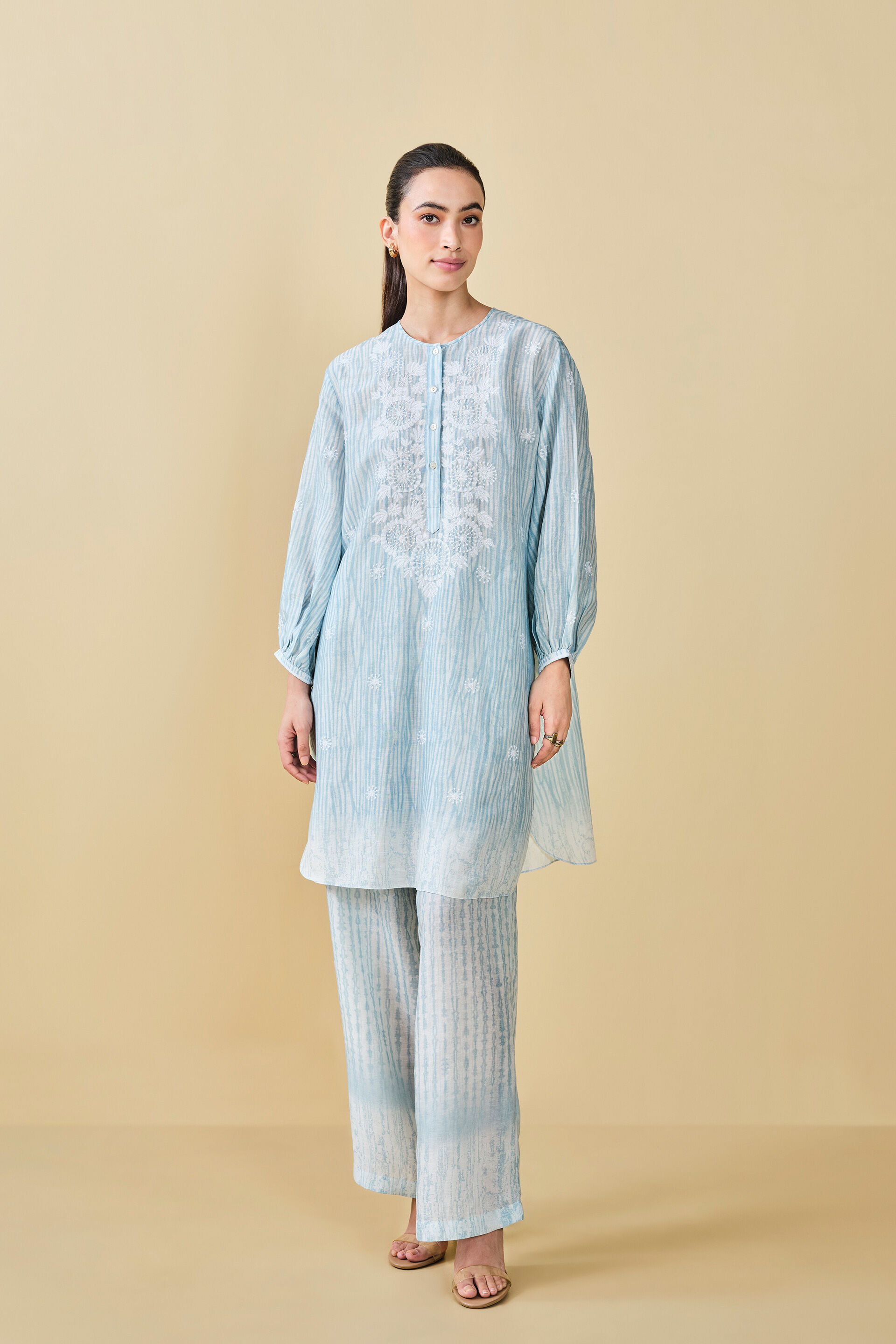 From The Mountain Hand-embroidered Chikankari Co-ord - Powder Blue