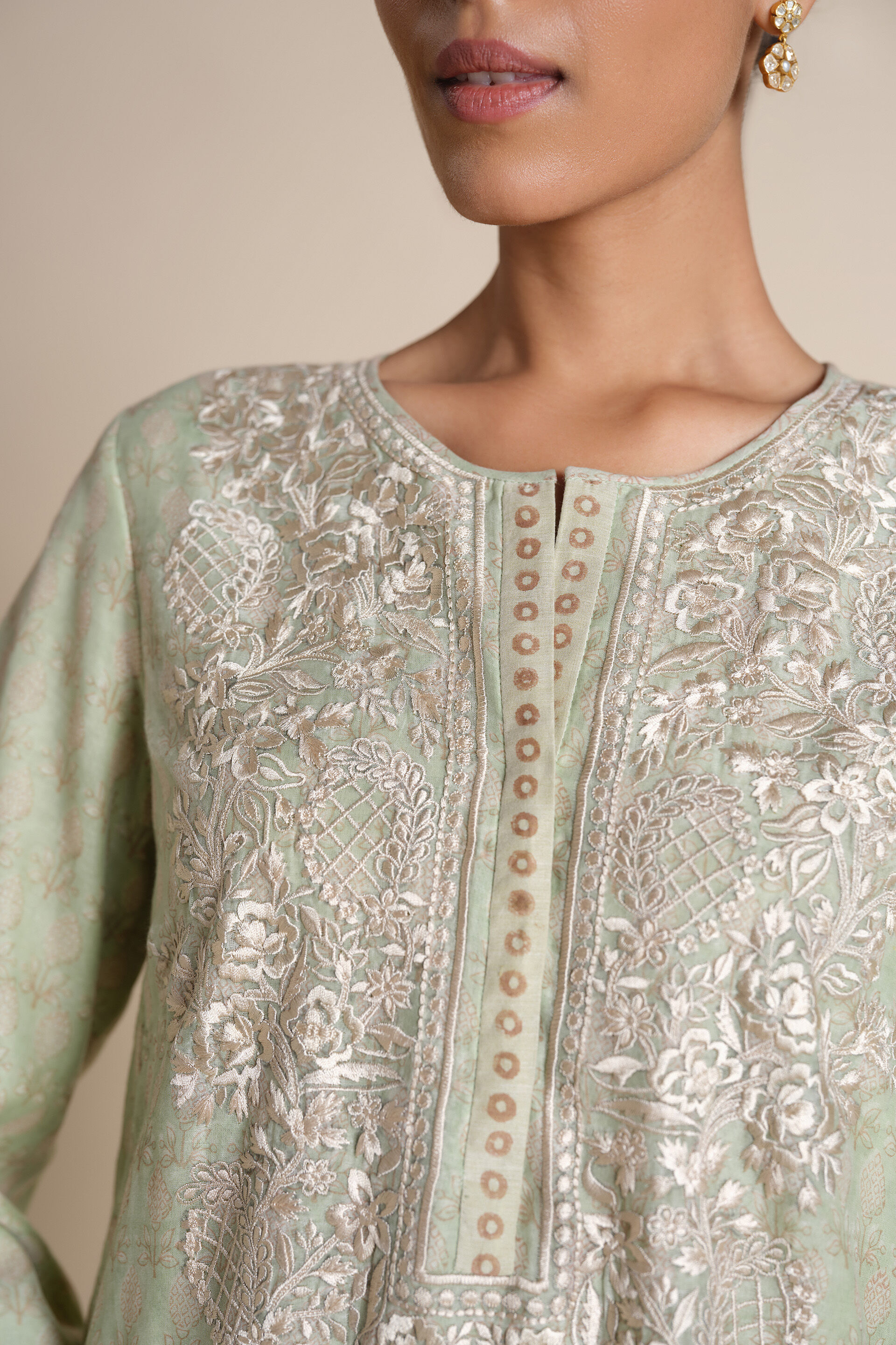 Janan Embroidered Mul Kurta - Sage, Sage, image 9