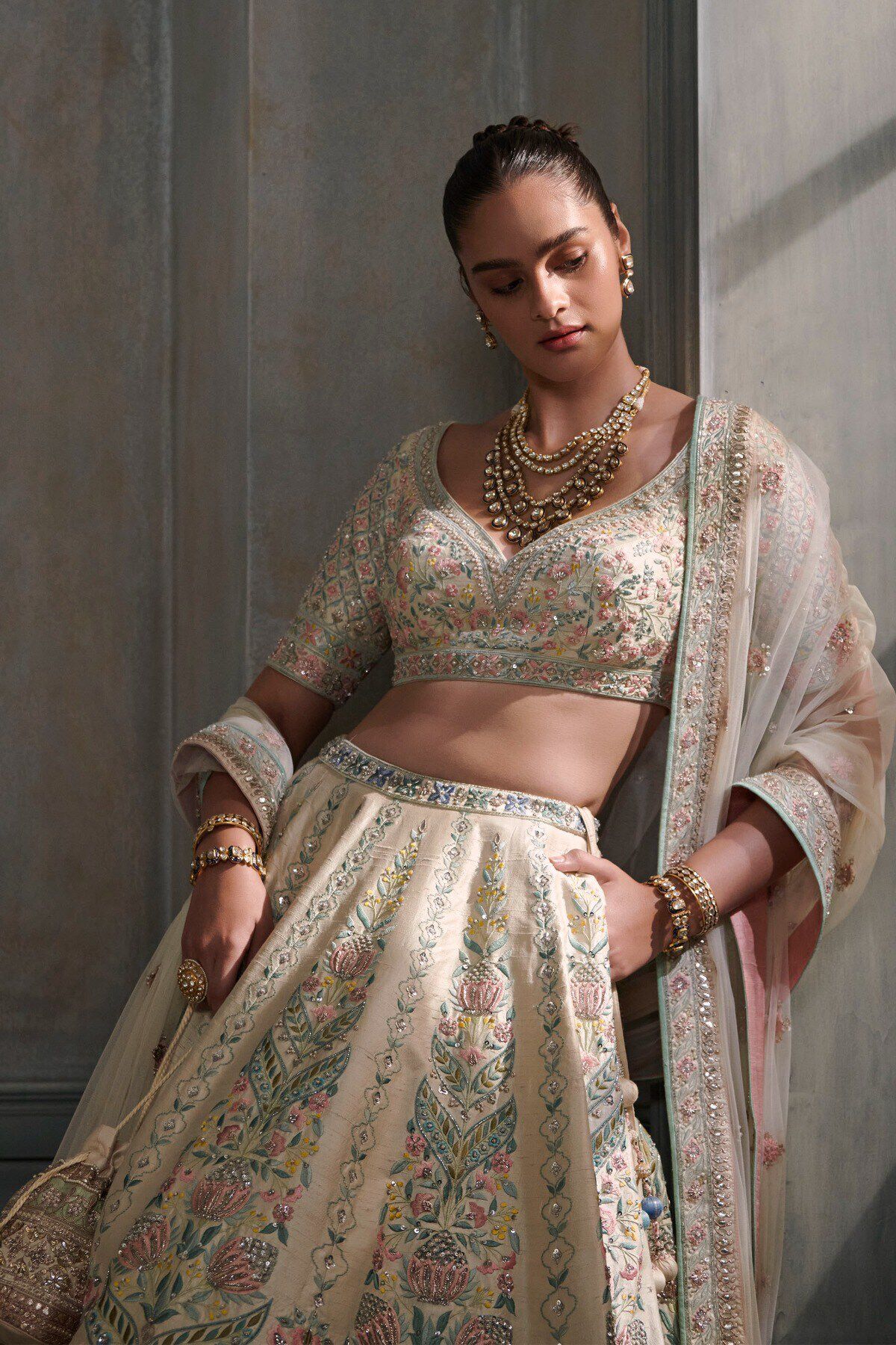 3 - Veena Lehenga Set &ndash; Cream, image 3
