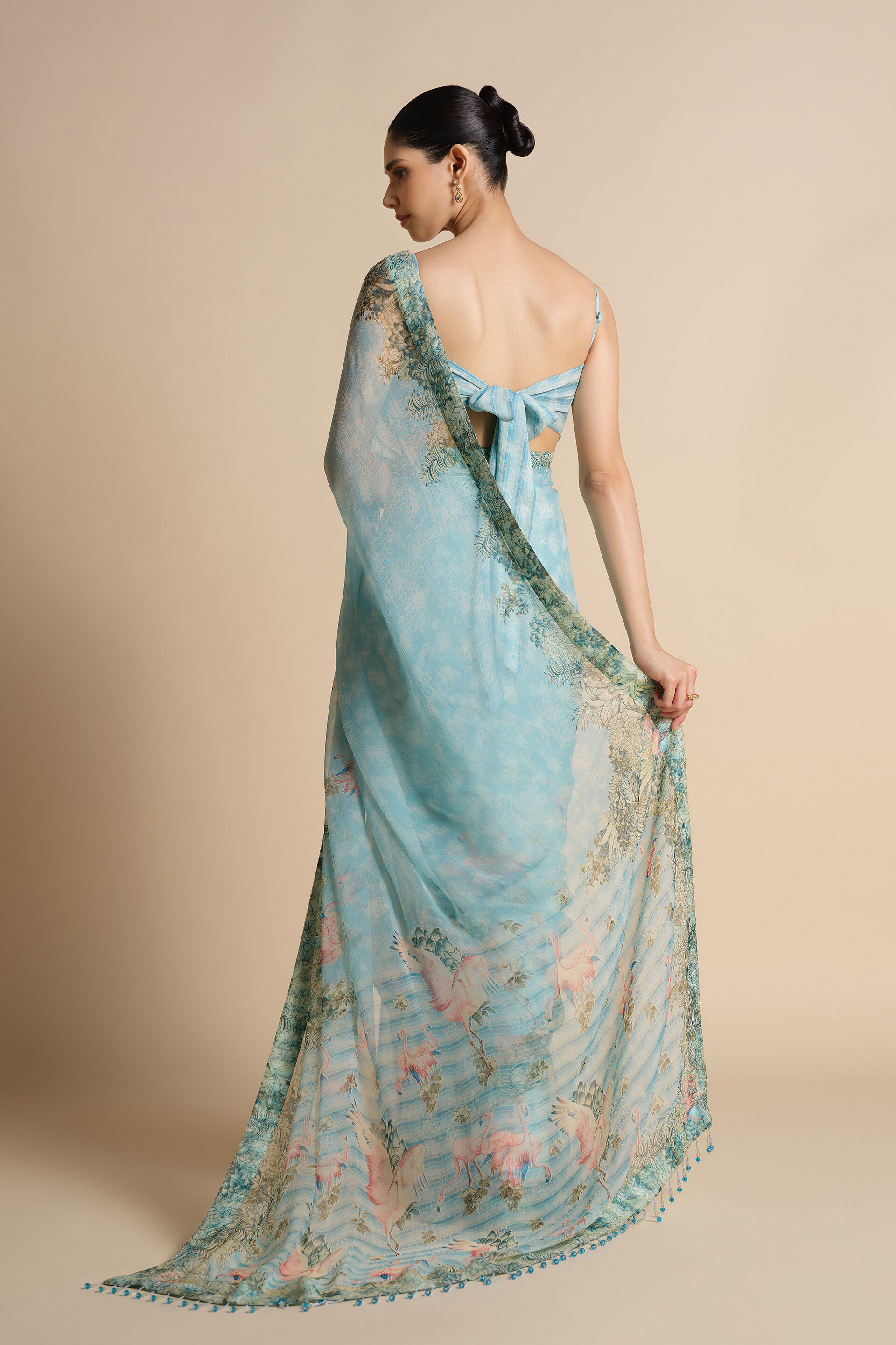 Sagara Printed Chiffon Saree - Powder Blue, Powder Blue, image 5