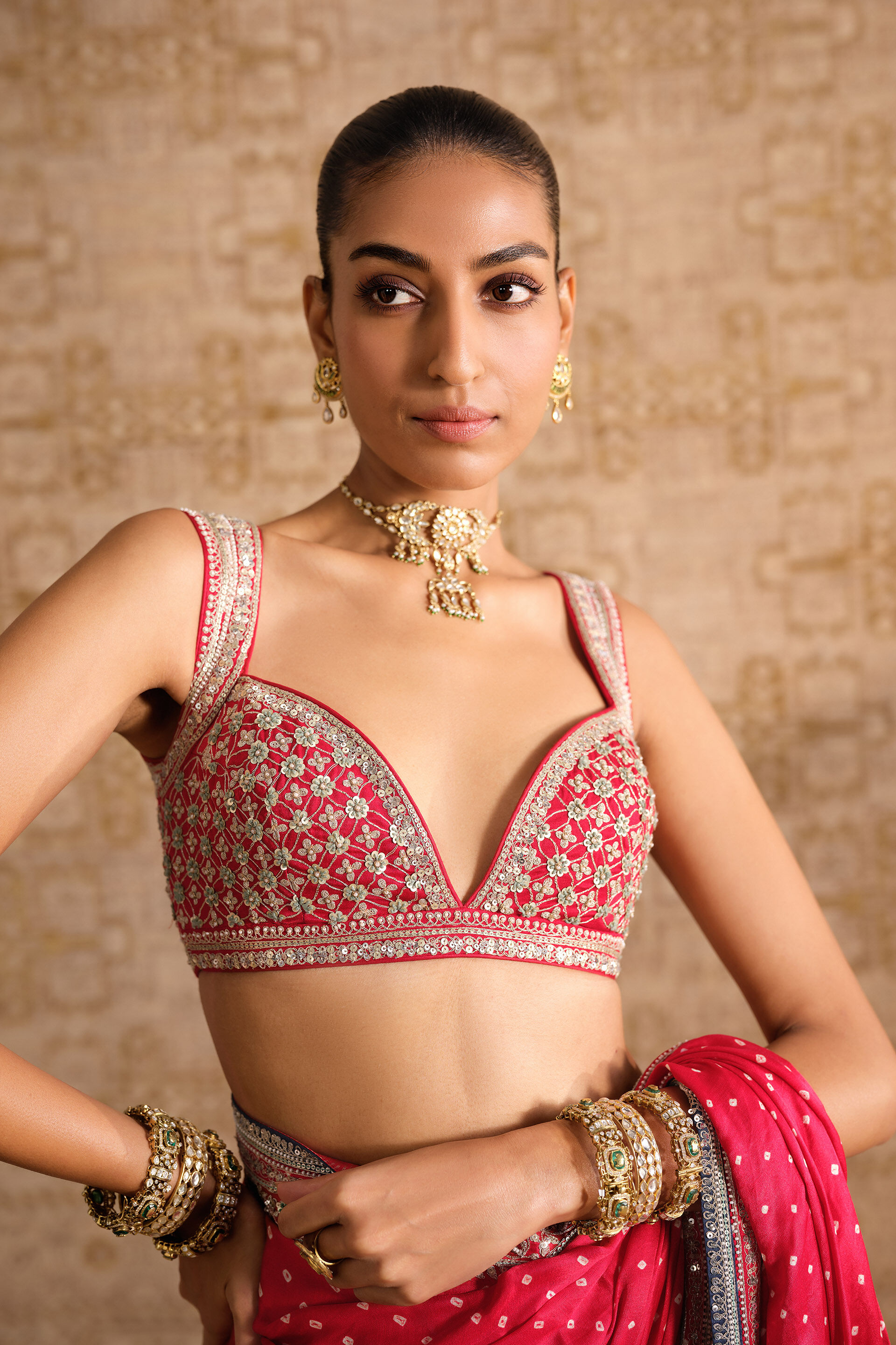 Sulohita Handcrafted Bandhani Silk Saree - Red, Red, image 6