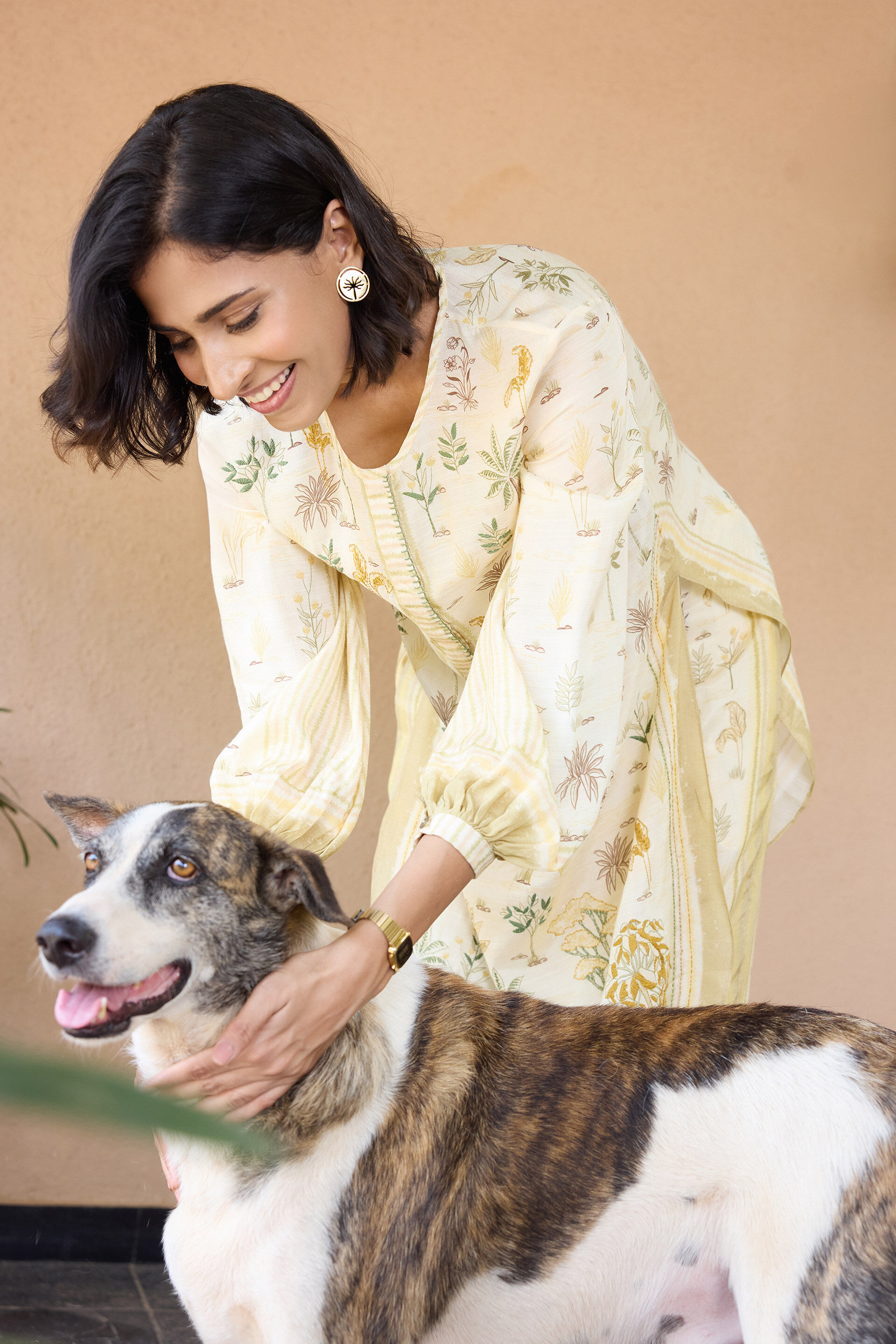 Season Song Hand-embroidered Kantha Co-ord - Ivory, Ivory, image 4