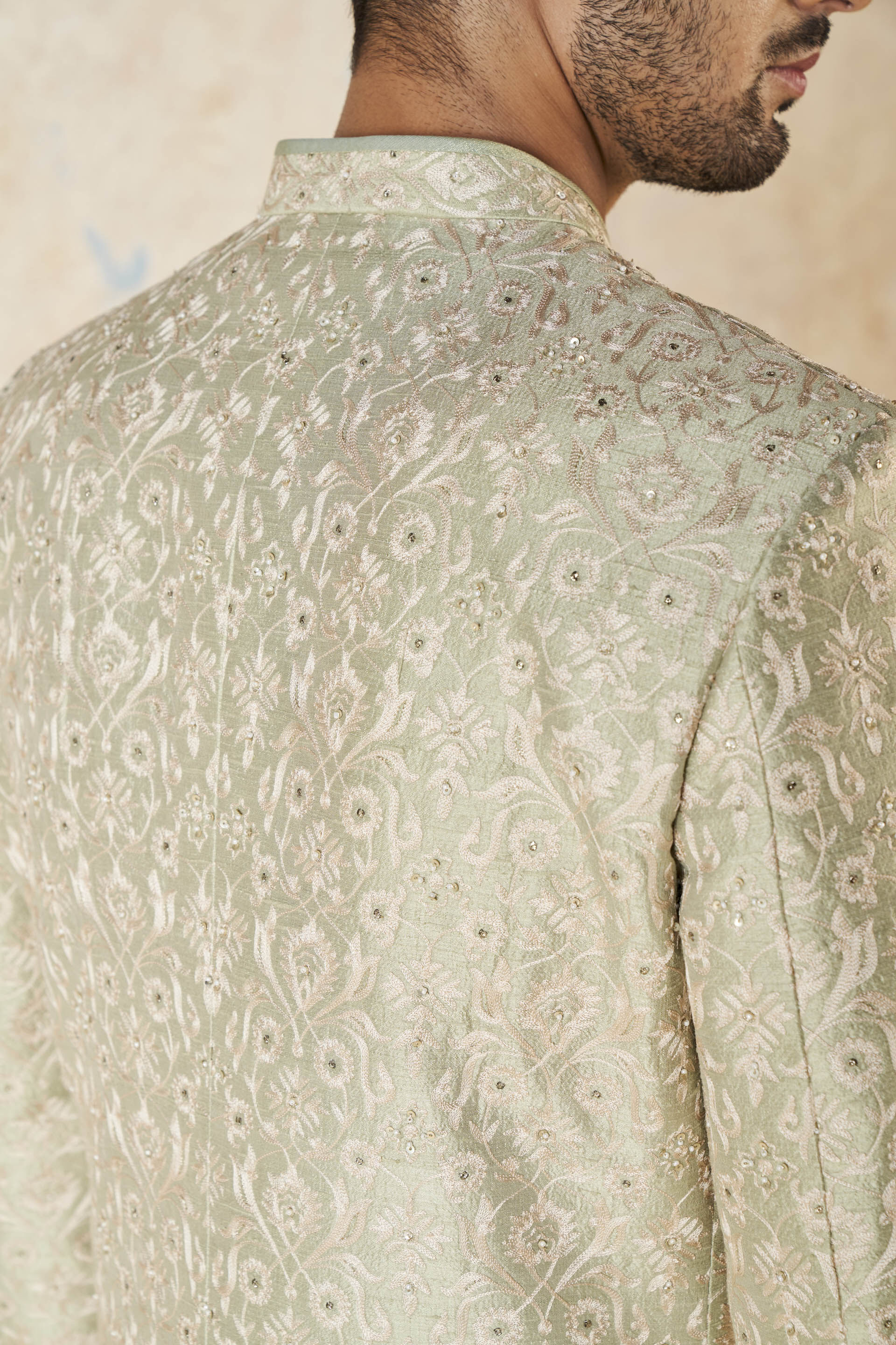Aajay Zardozi & Aari Silk Sherwani - Sage, Sage, image 8