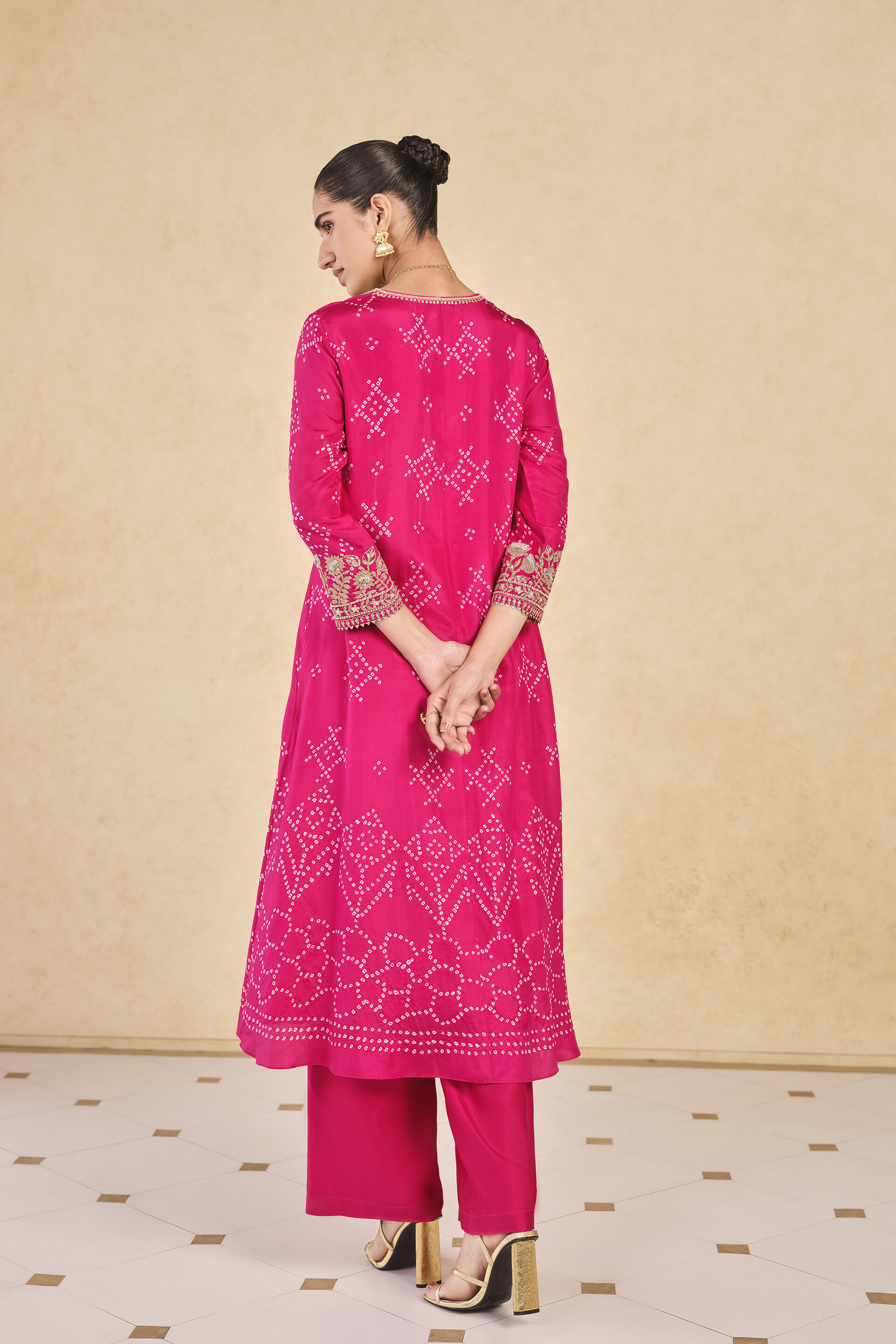 Johona&nbsp;Handcrafted Bandhani Silk Kurta Set - Berry Sorbet, Berry Sorbet, image 2