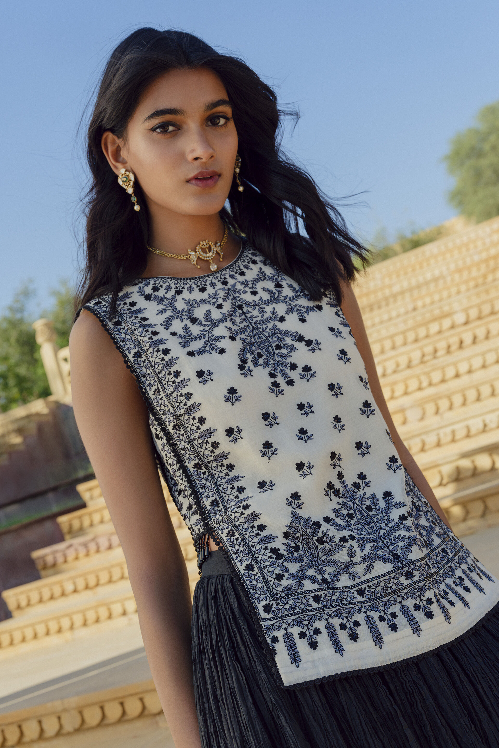 Sawsan Embroidered Skirt Set - White, White, image 4