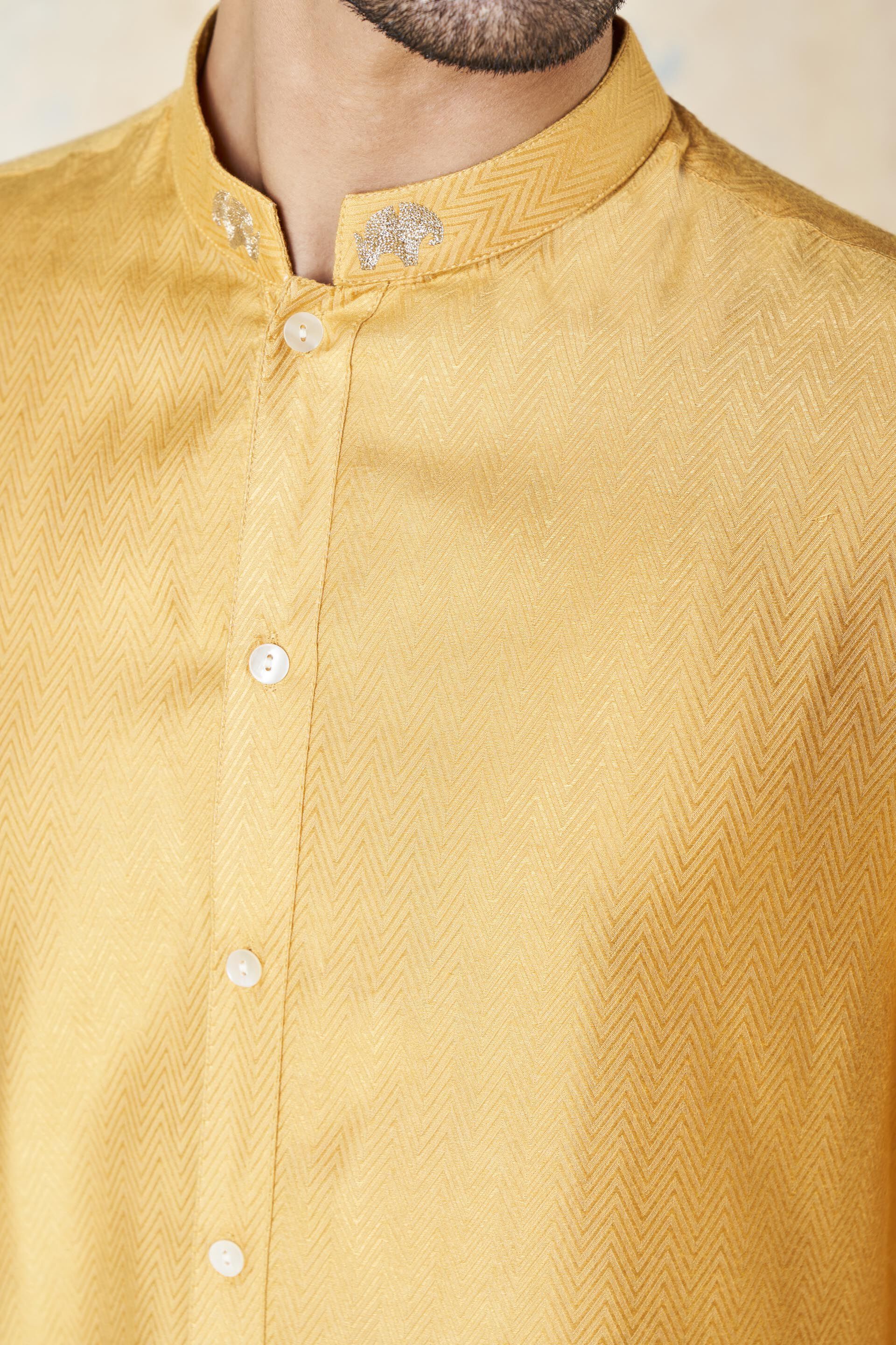 Noman Silk Kurta - Mustard, Mustard, image 6