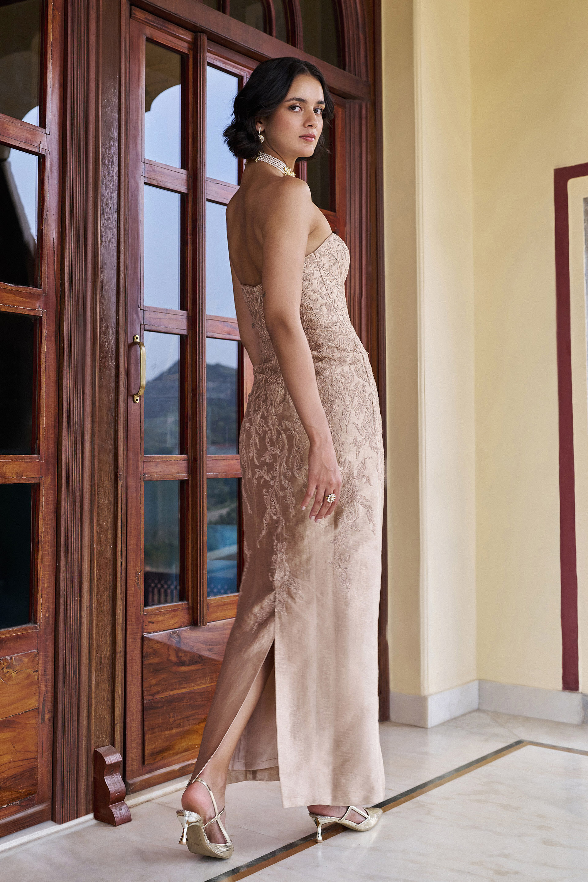 Serendipity Embroidered Cord Gown - Gold, Gold, image 2