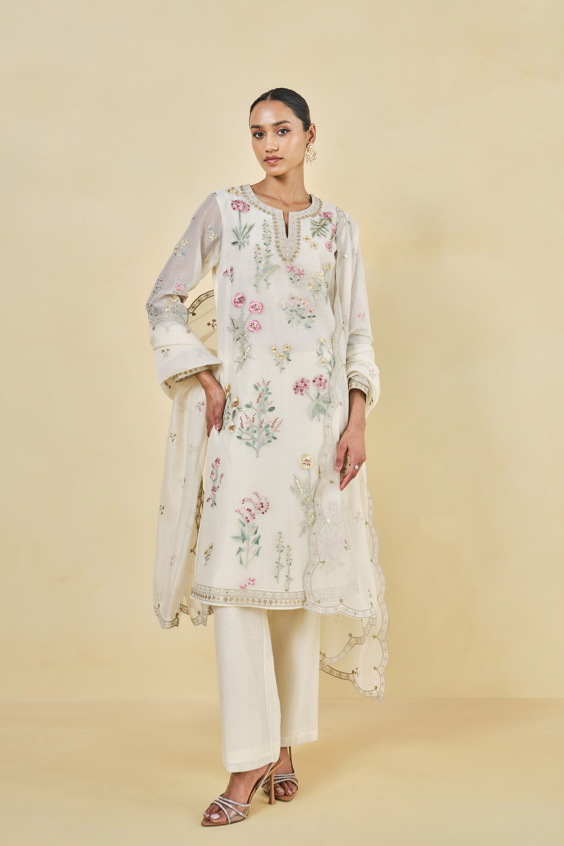 Melisma Embroidered Mull Suit Set Natural