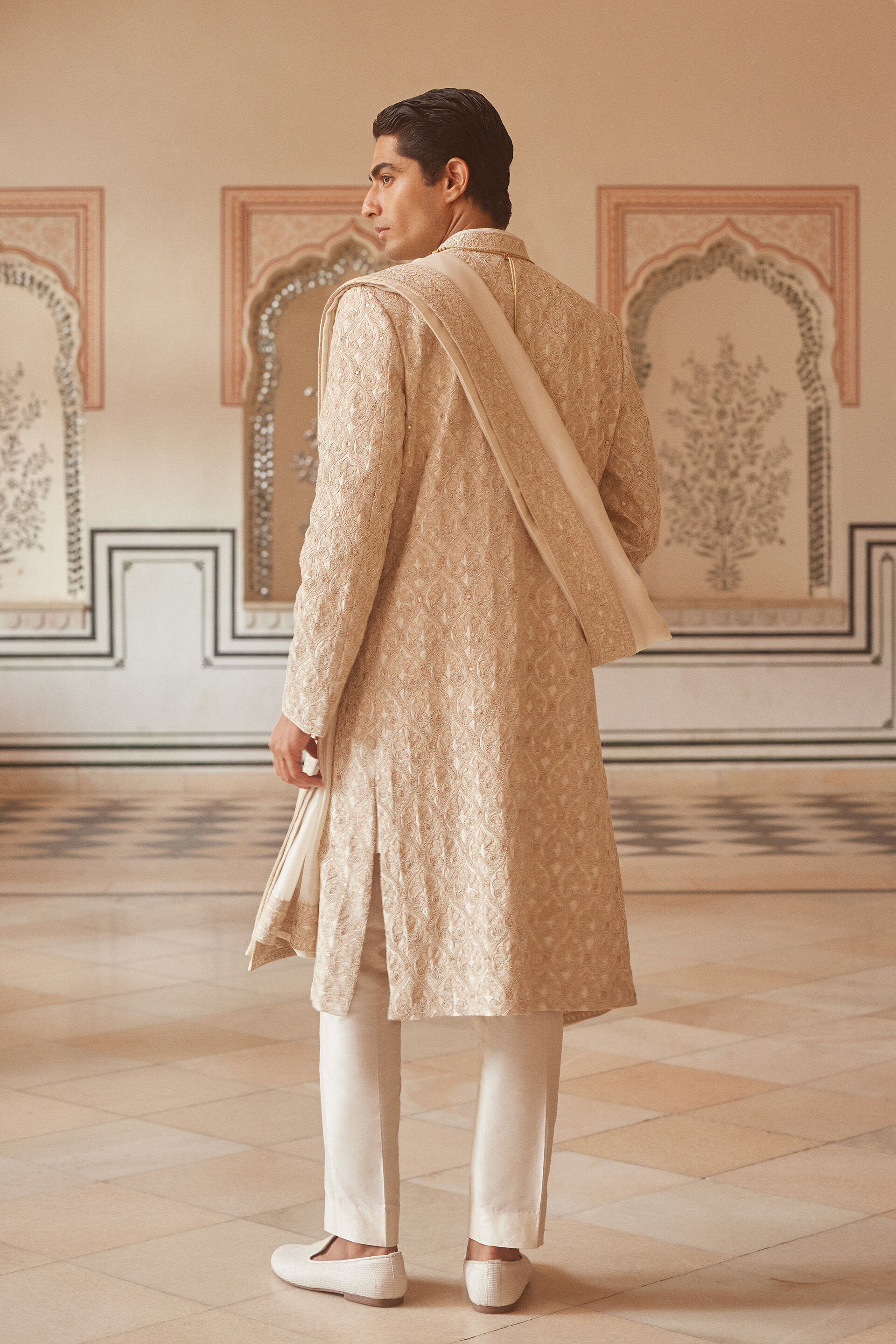 Vismay Gota Patti Silk Sherwani - Ivory