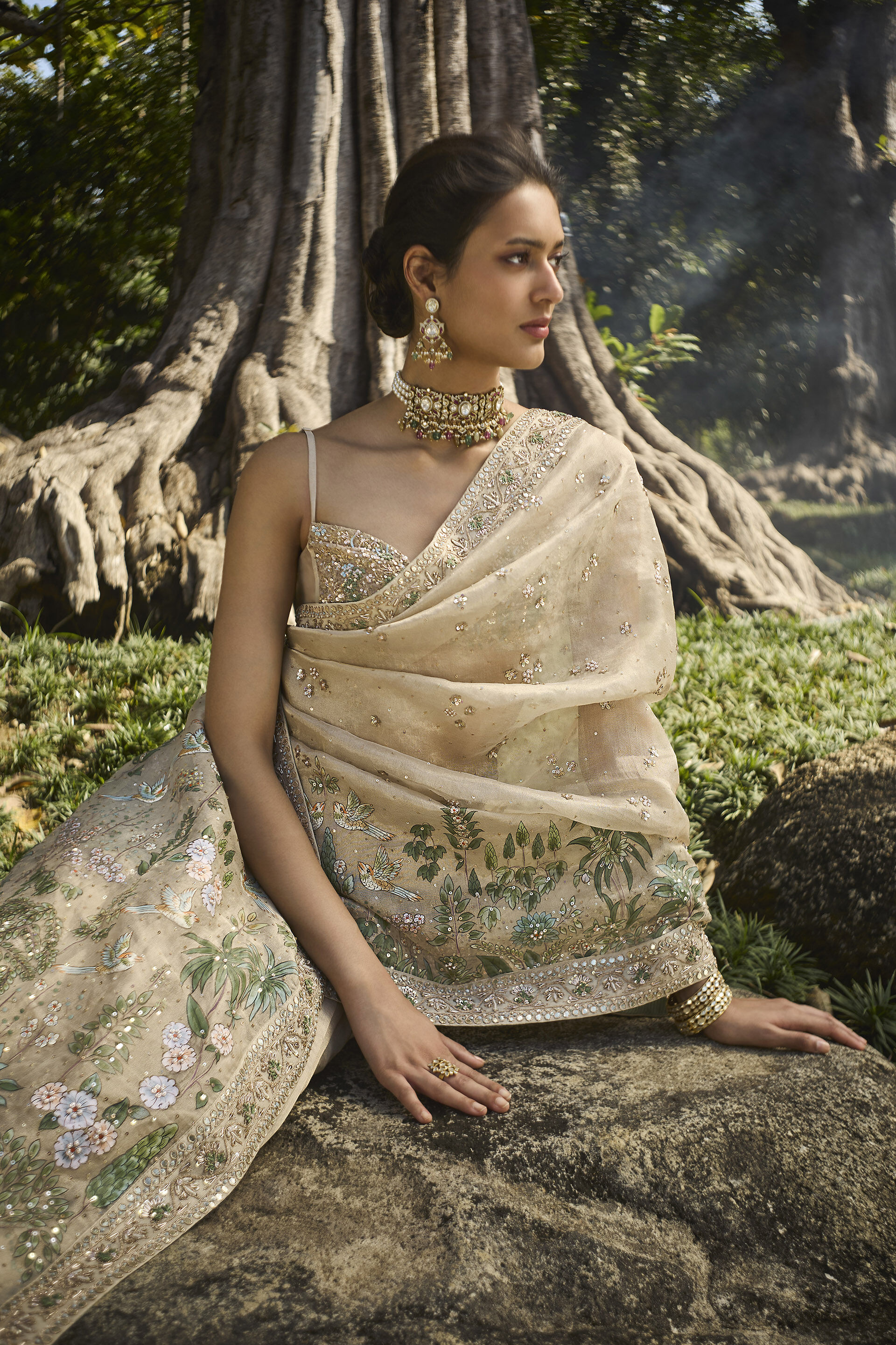 Niamh Hand-painted Pichhwai Silk Saree - Gold, Gold, image 3