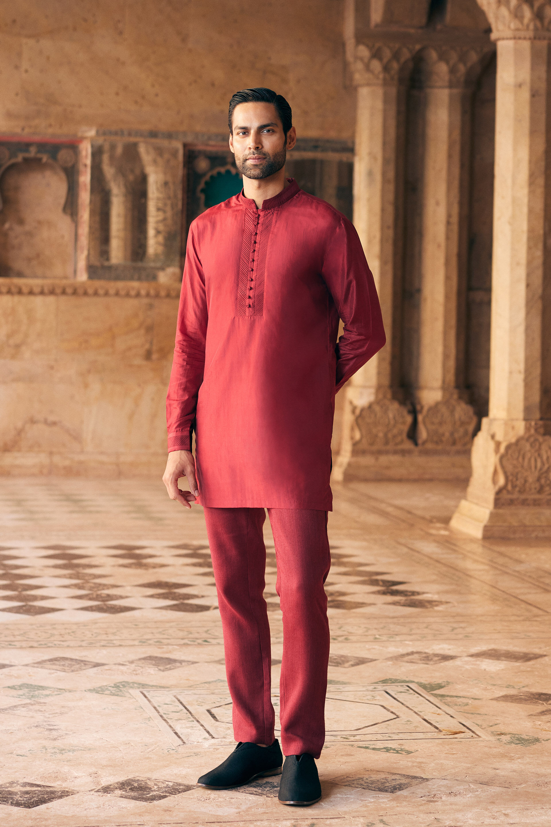 Tuhin Silk Kurta - Maroon